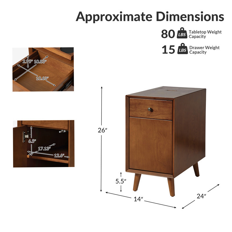 Vira End Table with Storage & Built-in Outlets - Modern Side Table with USB Charging Ports & Power Outlets for Living Room, Bedroom, Office - Perfect Nightstand or Sofa Side Table