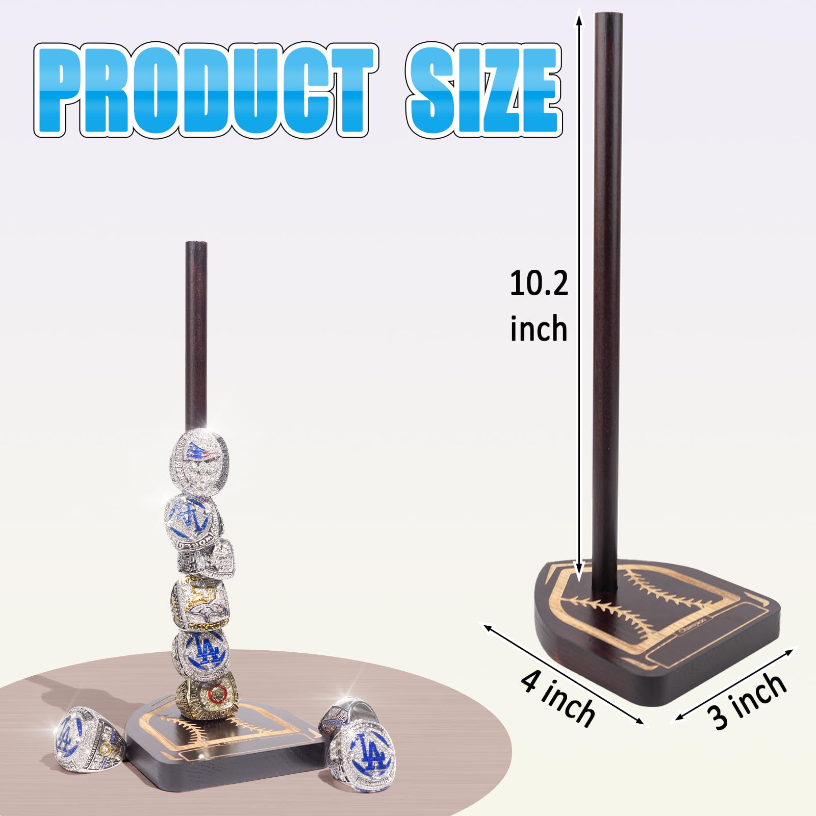 Championship Baseball Ring Display Holder - Wooden Softball & Sports Ring Organizer with Stickers & Tweezers - Holds 15 Rings - Perfect for Trophy Cases, Memorabilia Displays & Sports Awards Showcases
