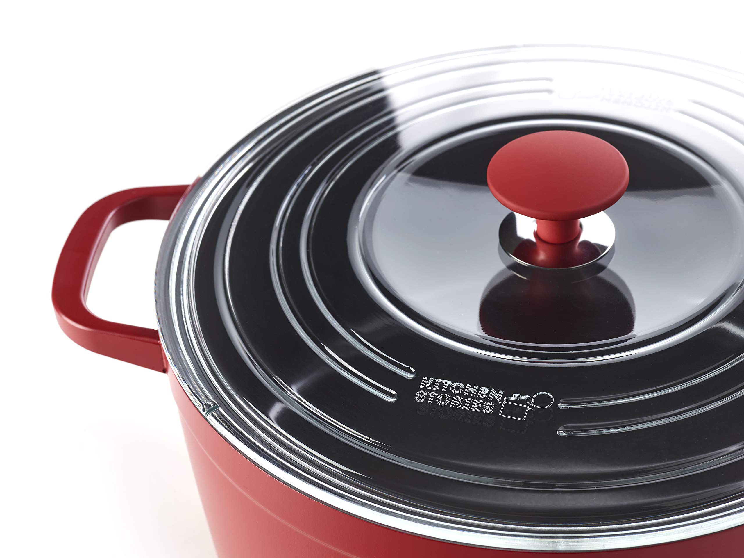 Healthy Ceramic Nonstick 6.6L Dutch Oven with Tempered Self-Basting Lid - 28cm Aluminum Casserole Dish for Induction, Oven & Dishwasher Safe (Red) - Perfect for Slow Cooking, Braising & Family Meals