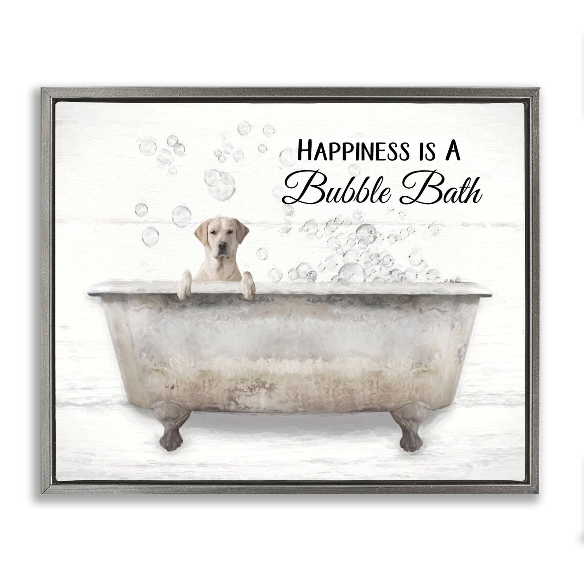 Stupell Industries 'Happiness Is A Bubble Bath' Dog in Tub Wall Art - Lori Deiter Design - Perfect for Bathroom Decor, Dog Lover Gifts & Cozy Home Accents