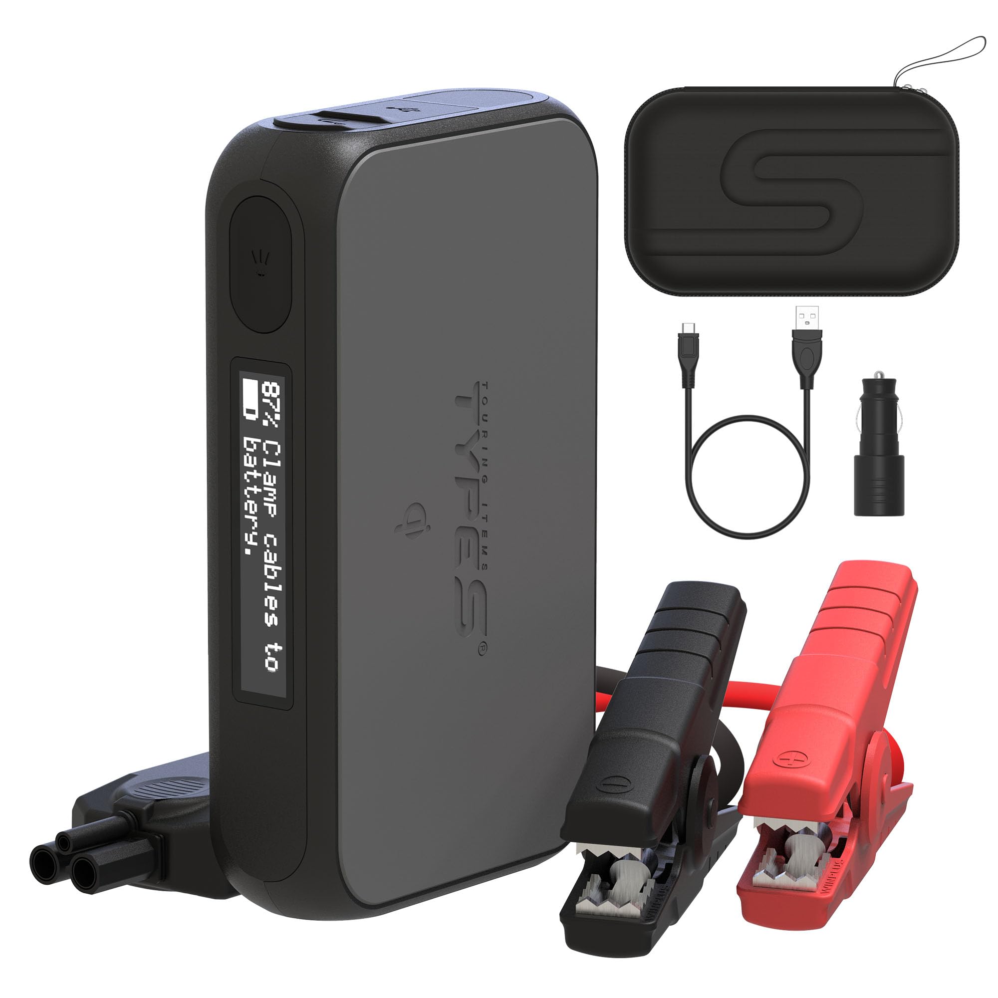 TYPE S 1000A Car Jump Starter - UL Certified 12V Battery Booster for 6L Gas & 3L Diesel Engines | Portable Power Bank with Qi Wireless Charging, USB-C Port & LED Flashlight | Compact & Easy to Use Emergency Kit for New Drivers, Families & Road Trips
