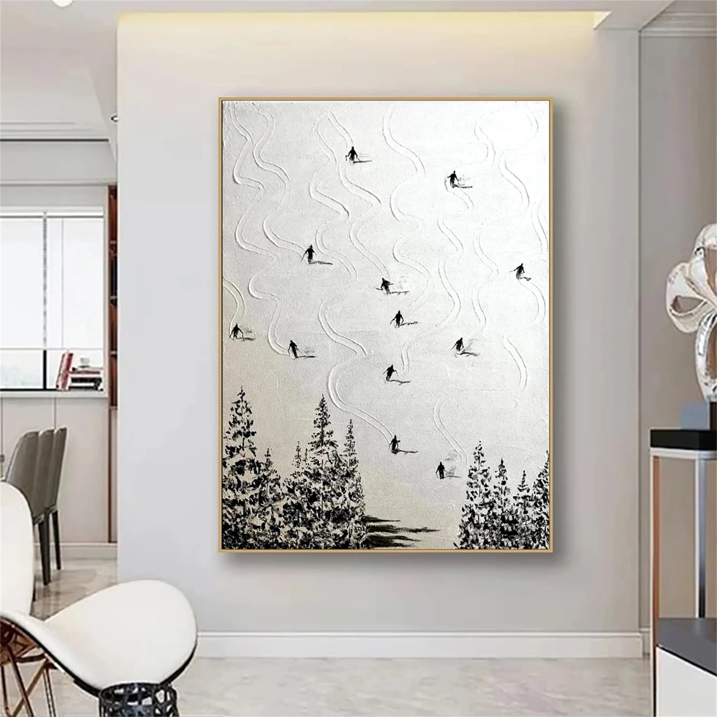 Premium Skiing Sport Art Textured Painting Canvas - Winter Sports Wall Decor #MM217 - Perfect for Ski Lodge, Cabin & Mountain Home Decor