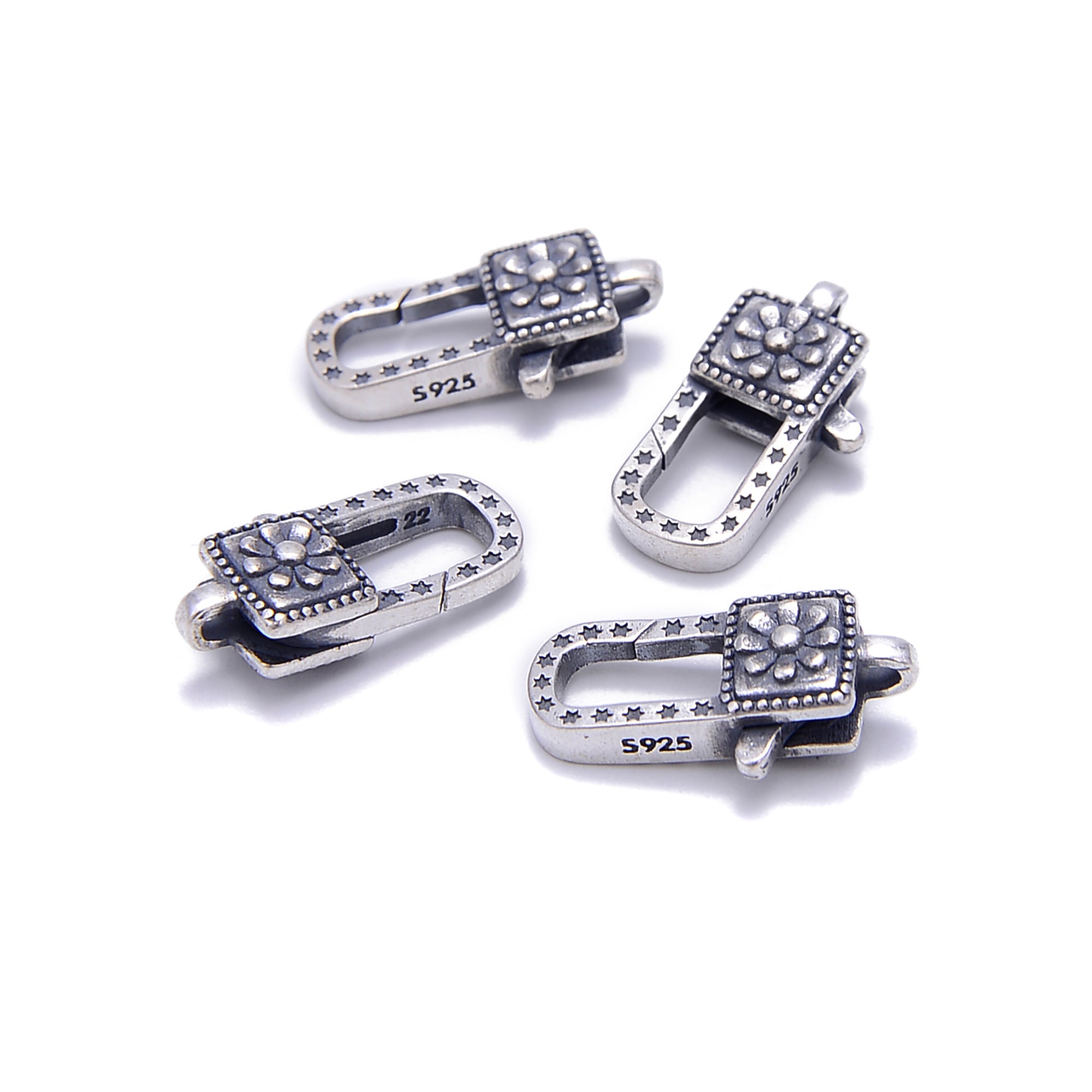 925 Sterling Silver Anti-Tarnish Flower Rectangle Clasp 9x18mm (2 Pcs) - Perfect for Jewelry Making, DIY Bracelets, Necklaces & Craft Projects