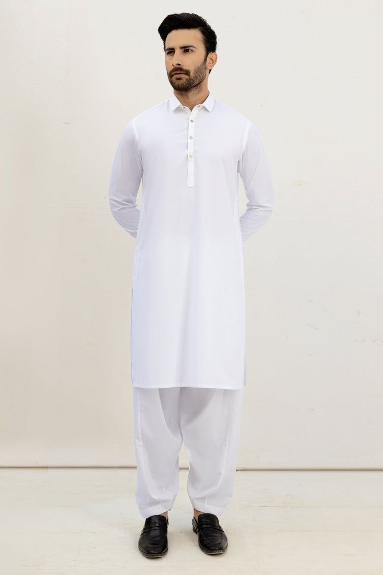 Blended Off White Kameez Shalwar by J. Junaid Jamshed - Premium Pakistani Traditional Outfit for Men - Perfect for Eid, Weddings & Special Occasions