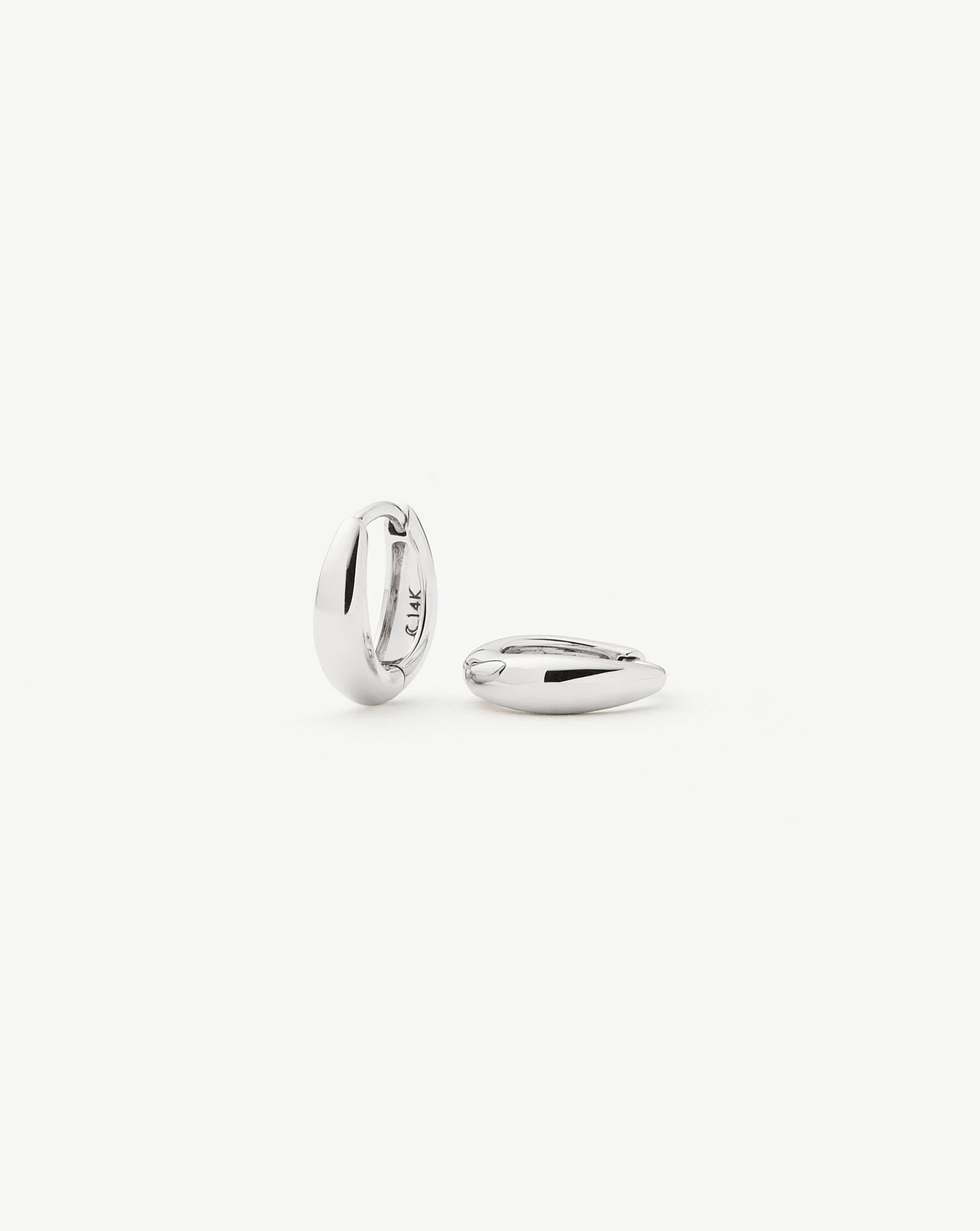 14K Solid White Gold Dome Huggie Earrings for Women - Minimalist Hoop Earrings for Everyday Wear, Gift for Her, Wedding, Party & Special Occasions