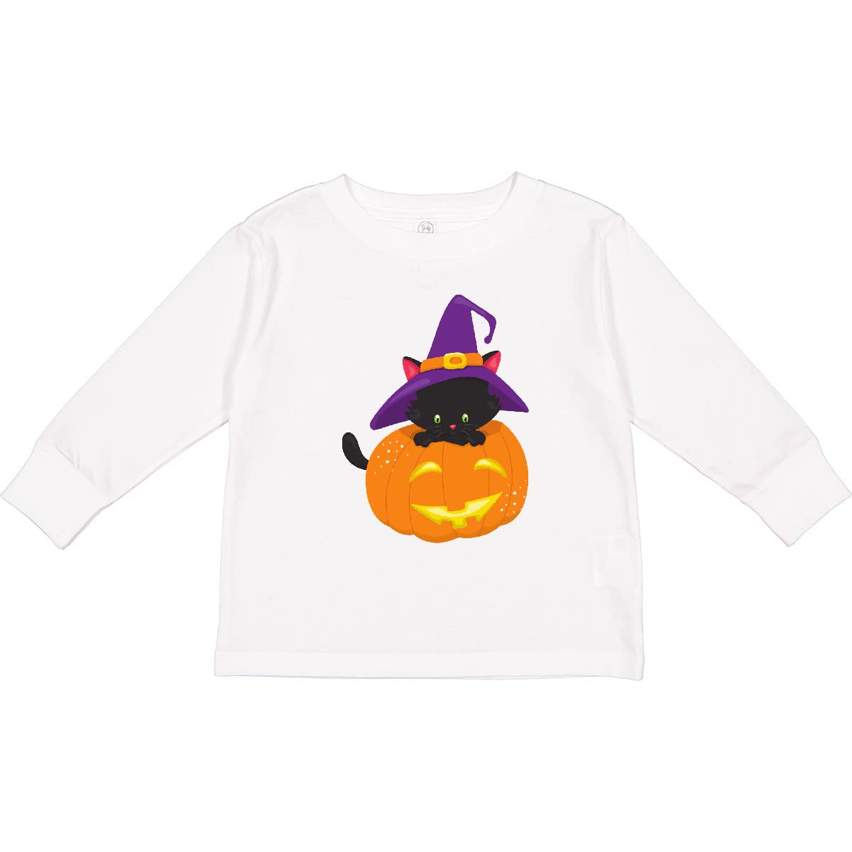 Halloween Cat Toddler Long Sleeve T-Shirt - Cute Black Cat with Witch Hat Design for Boys & Girls | Perfect for Trick-or-Treating, Halloween Parties & Fall Festivals