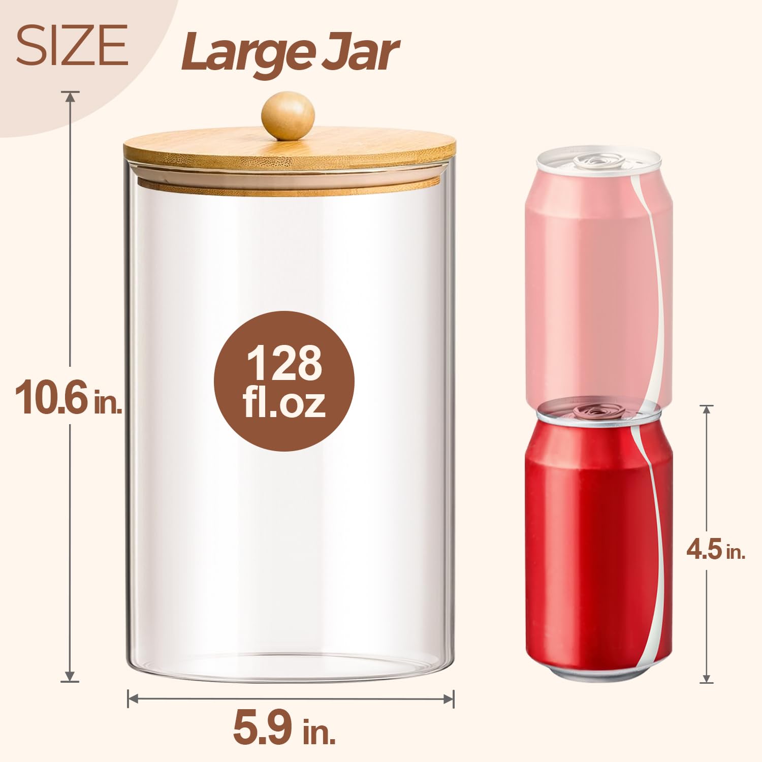 ComSaf 1 Gallon Glass Cookie Jar with Airtight Lid - Set of 2 Large 128oz Pantry Storage Containers for Flour, Sugar, Oatmeal, Pasta & Dry Foods - Includes Measuring Spoon & Seal Clip - Perfect for Kitchen, Baking & Bulk Food Organization