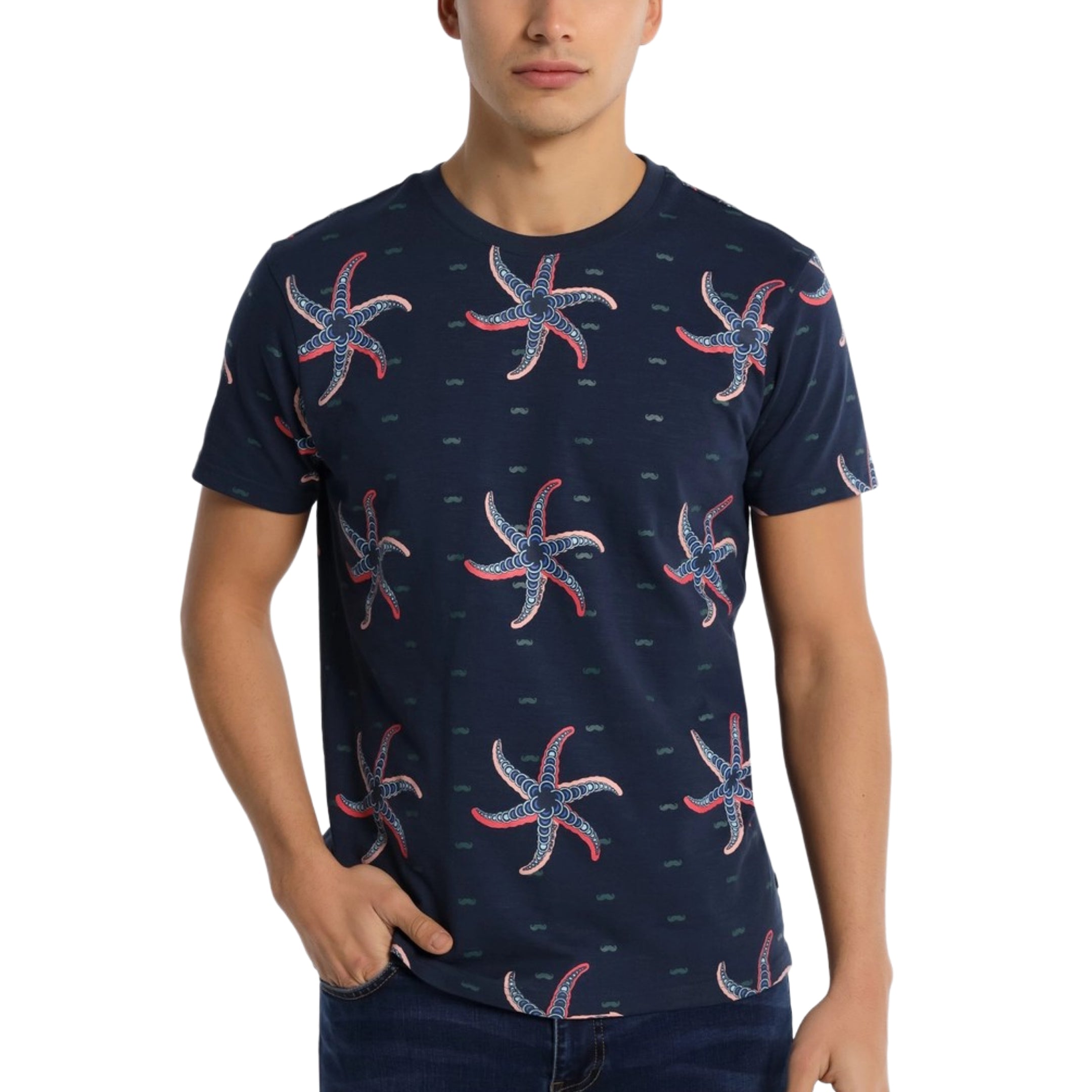 Premium Six Valves Coral Cotton T-Shirt for Men - Navy Blue - Soft & Breathable Casual Tee for Everyday Wear, Gym, and Outdoor Activities