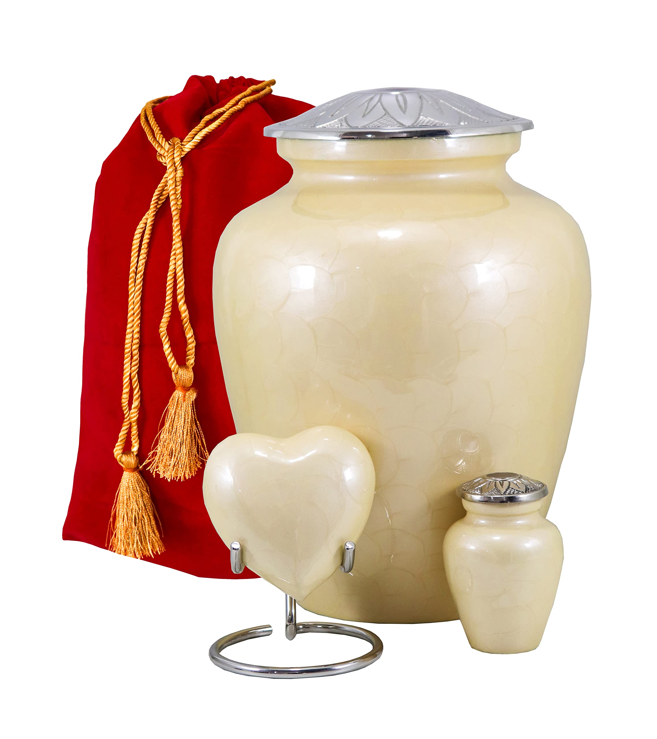 Premium Cremation Urns for Human Ashes - Adult Male & Female Memorial Urns with Sunflower Design | Large Urn, Small Keepsake Urn, Heart Urn, Display Stand & Velvet Carry Bags Set | Perfect for Funeral Services, Memorial Displays & Home Remembrance Ceremonies