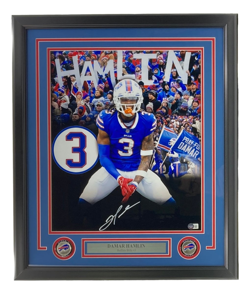 Damar Hamlin Autographed Buffalo Bills 16x20 Framed Photo - Signed Memorabilia for NFL Fans, Collectors & Sports Enthusiasts - Perfect for Man Cave, Game Room or Office Decor