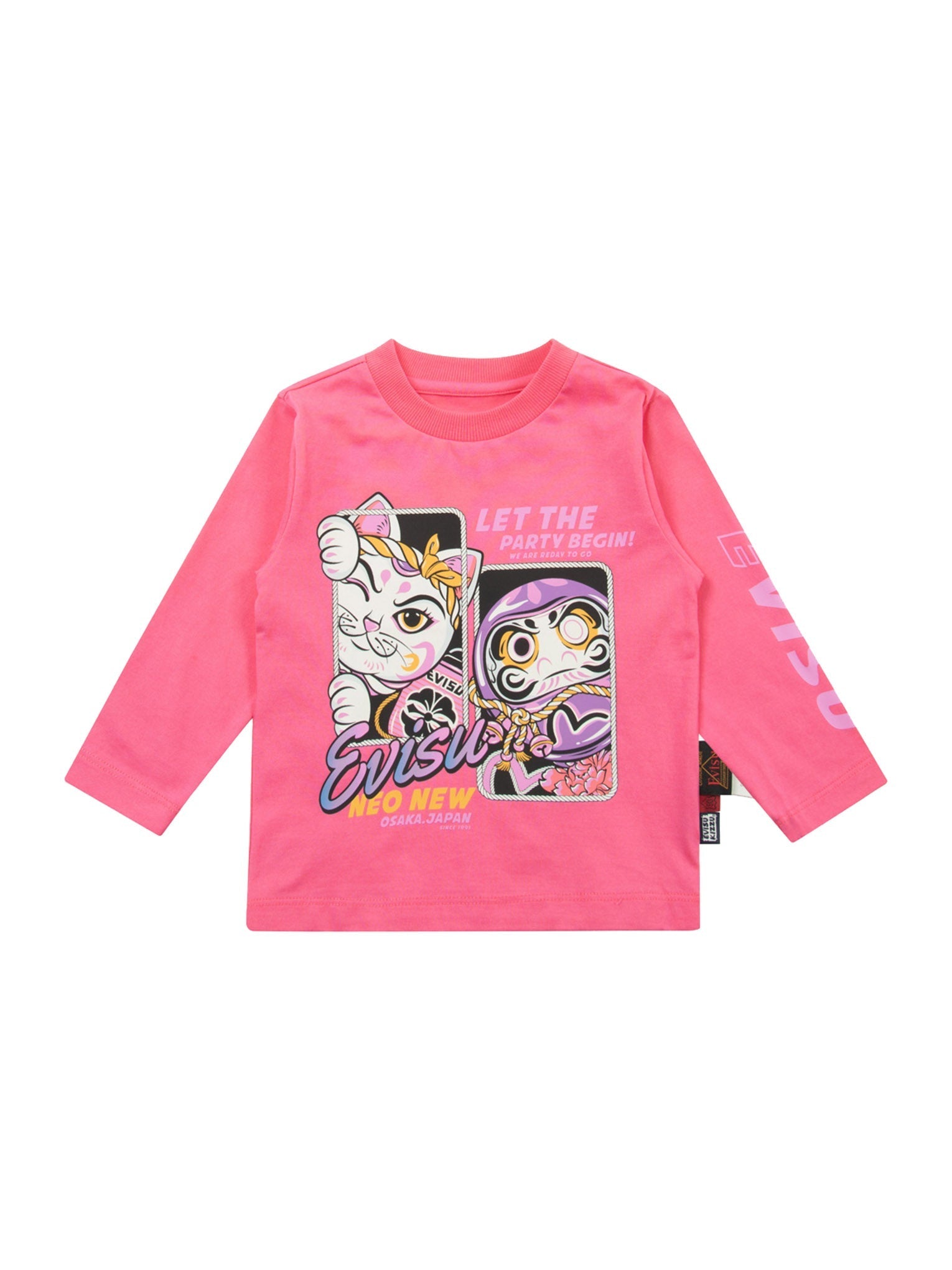 Lucky Fortune Cat & Daruma Print Long Sleeve T-Shirt for Men & Women - Comfortable Cotton Casual Tee for Streetwear, Anime Fans & Japanese Culture Lovers
