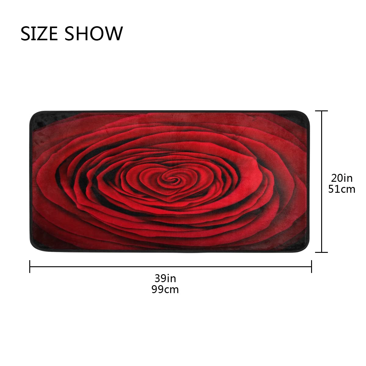 Non-Slip Kitchen Rugs with Rose Red Flower Design - Soft Washable Bath Mat & Runner for Home Decor, 39