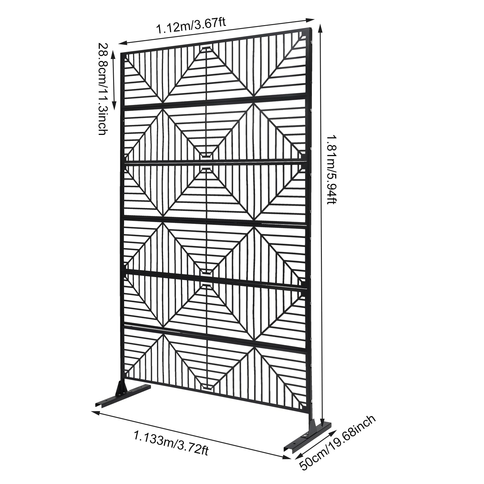 Freestanding Metal Privacy Screens for Outdoor & Indoor Use - Decorative Room Divider, Patio Fence, Balcony Screen with Stand (Stripe Design) - Perfect for Poolside, Garden, and Home Decor