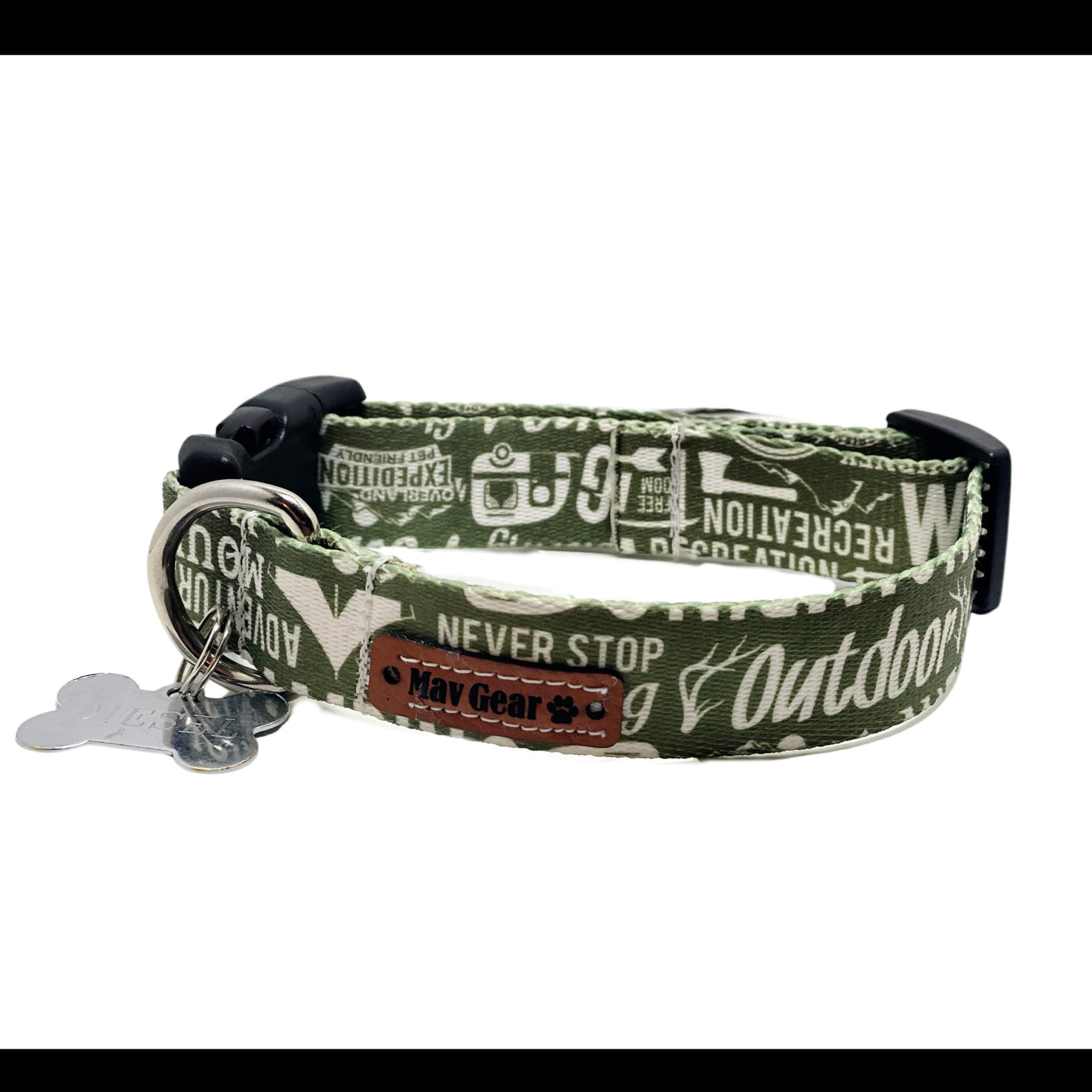 Waterproof Adjustable Dog Collar - Green Camo Outdoor Puppy Collar for Hiking, Camping & Daily Walks | Durable & Stylish Pet Accessory