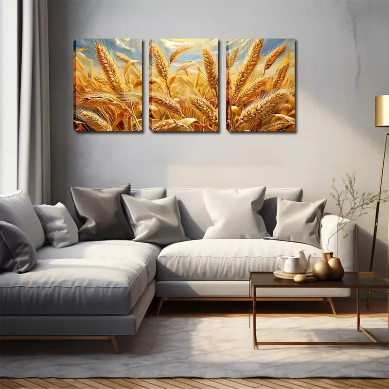 3-Piece Yellow Wheat Fields Wall Art Set - Framed Canvas Prints 40x60cm (16x24in) | High Quality Australian Made Home Decor | Perfect for Living Room, Bedroom & Office Decor