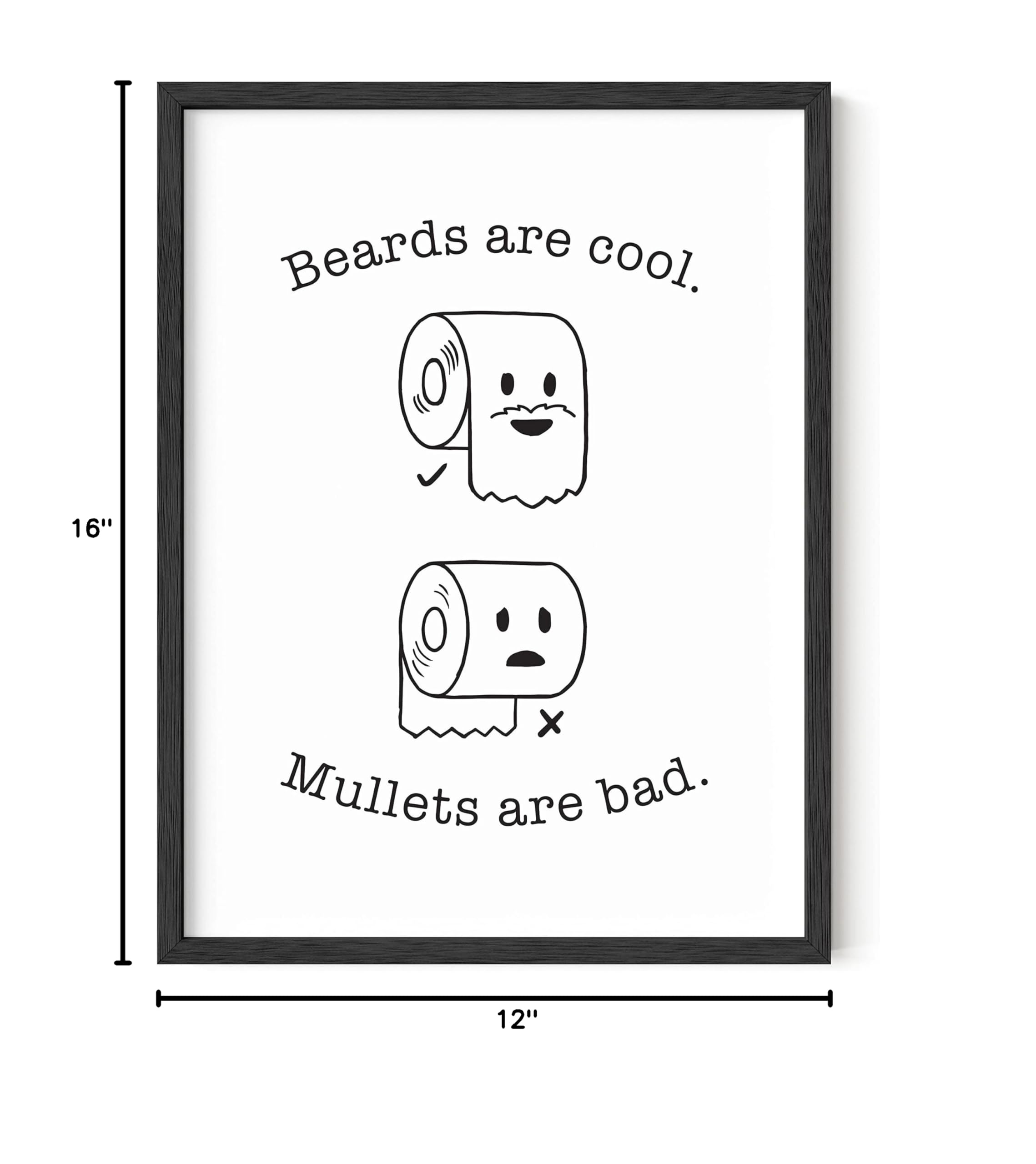 Funny Bathroom Wall Art - HAUS AND HUES Humorous Bathroom Signs & Prints | Black Framed 12x16 Bathroom Decor with Beard/Mullet Design - Perfect for Powder Rooms, Guest Baths & Man Cave Decor
