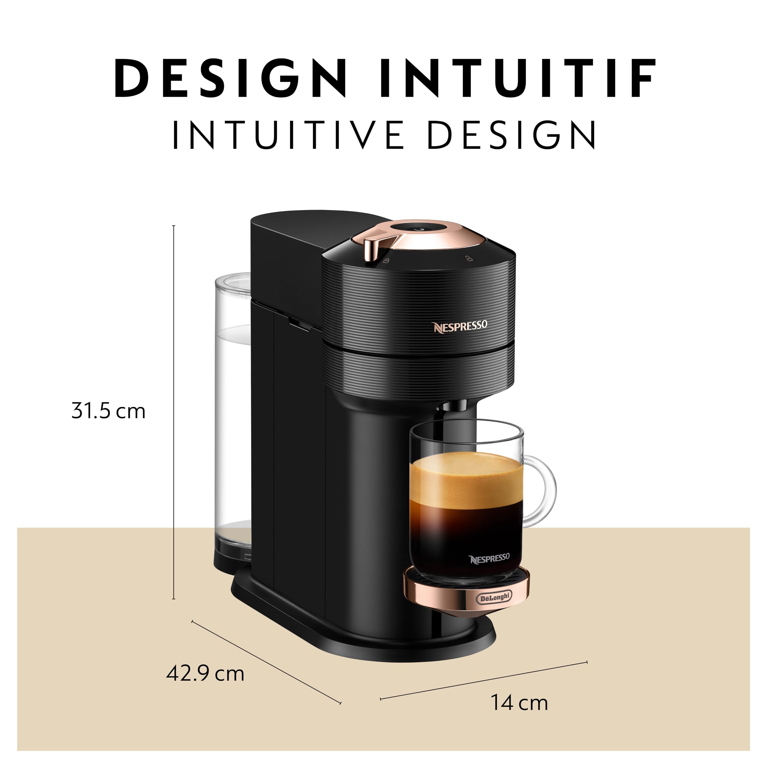 De'Longhi Nespresso Vertuo Next Coffee & Espresso Machine with Aeroccino Frother - Black & Rose Gold | Perfect for Home Brewing, Office Use & Gift Giving