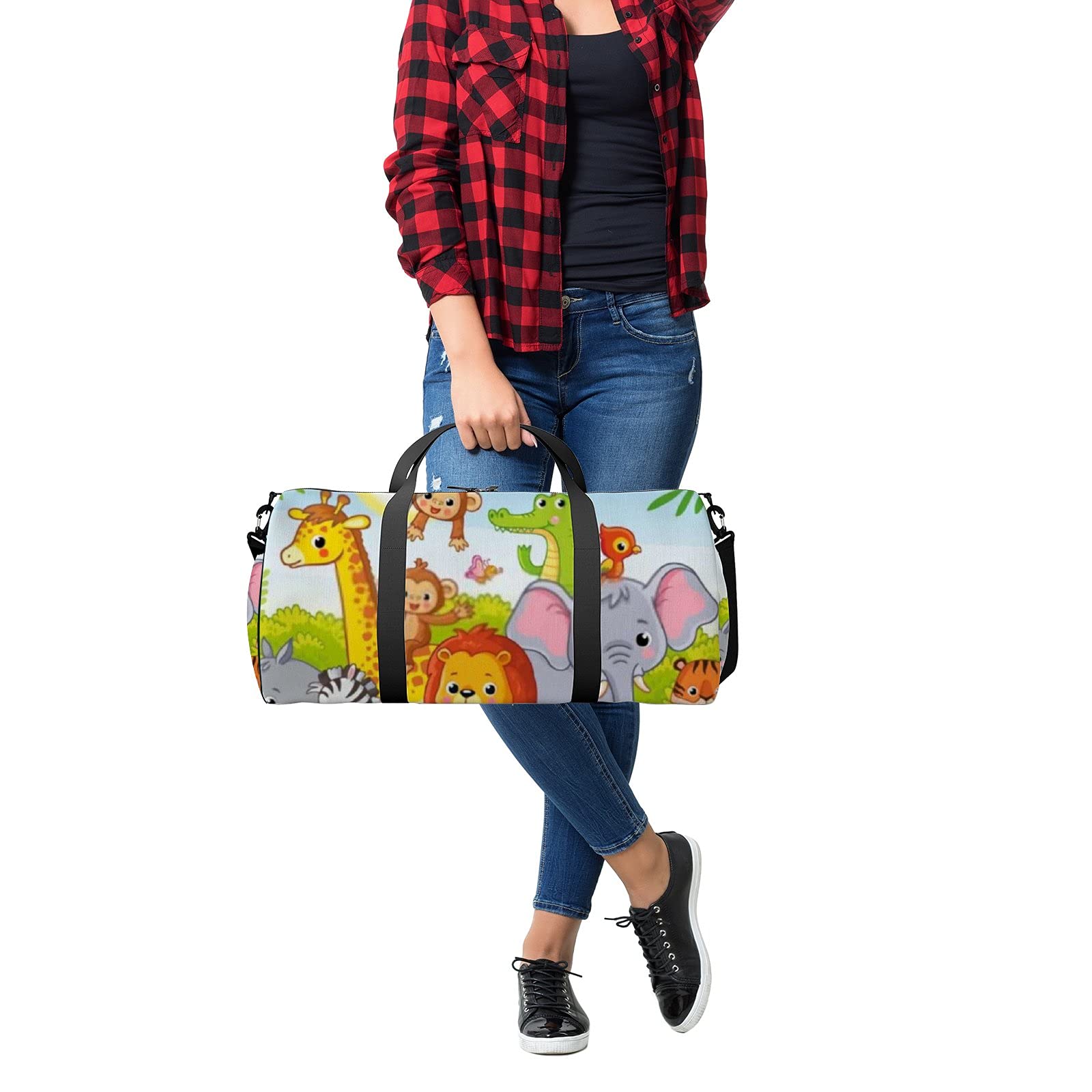 Waterproof Jungle Animal Print Sports Tote Bag - Cute Cartoon Kawaii Gym Bag with Shoulder Strap & 2 Side Pockets for Men Women | Perfect for Travel, Workout, School & Daily Use