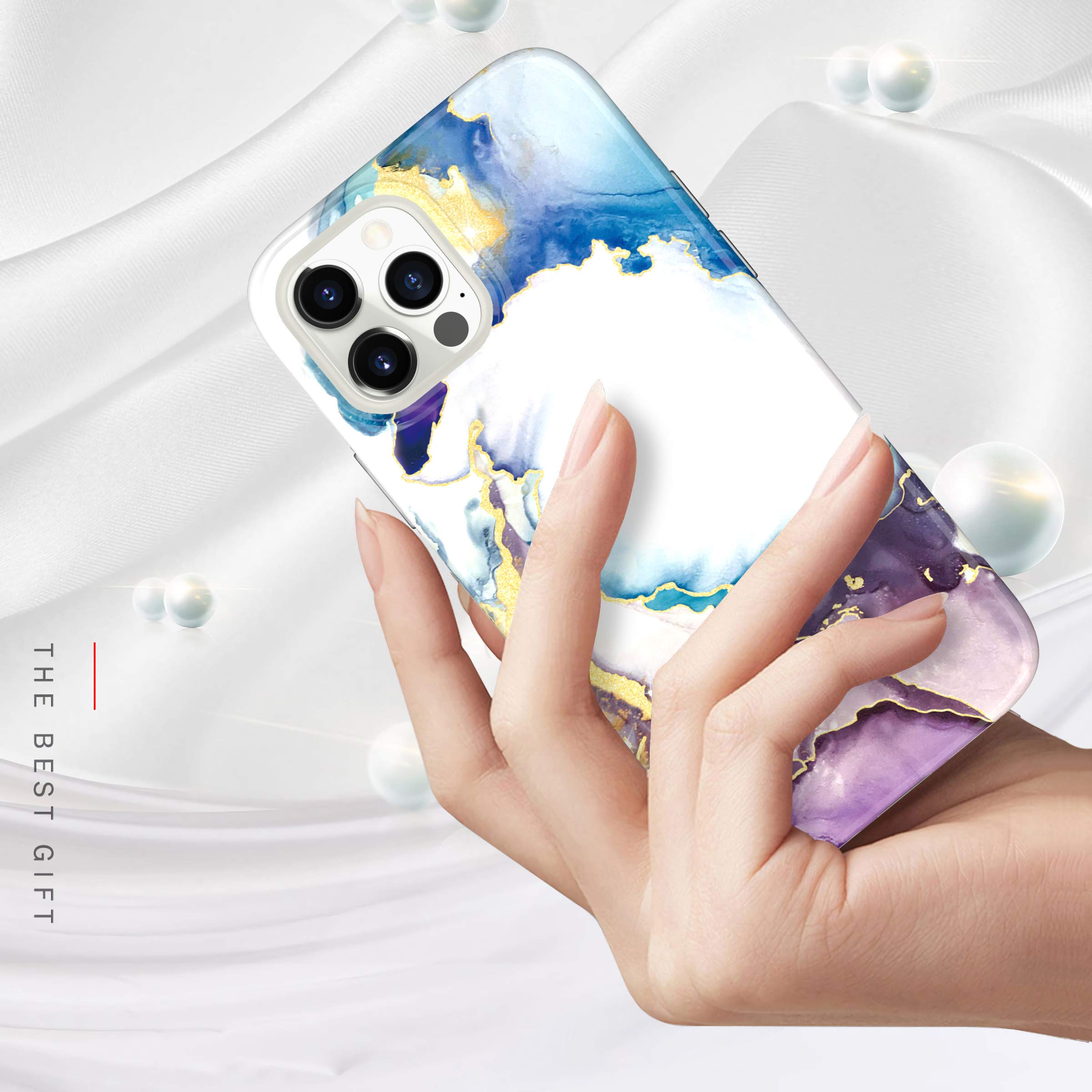 BAISRKE iPhone 12 Pro Max Case 6.7 inch - Sparkle Glitter Marble Design, Shockproof Flexible TPU Bumper Cover for Women (Blue Purple) | Perfect for Everyday Protection & Stylish Accessory