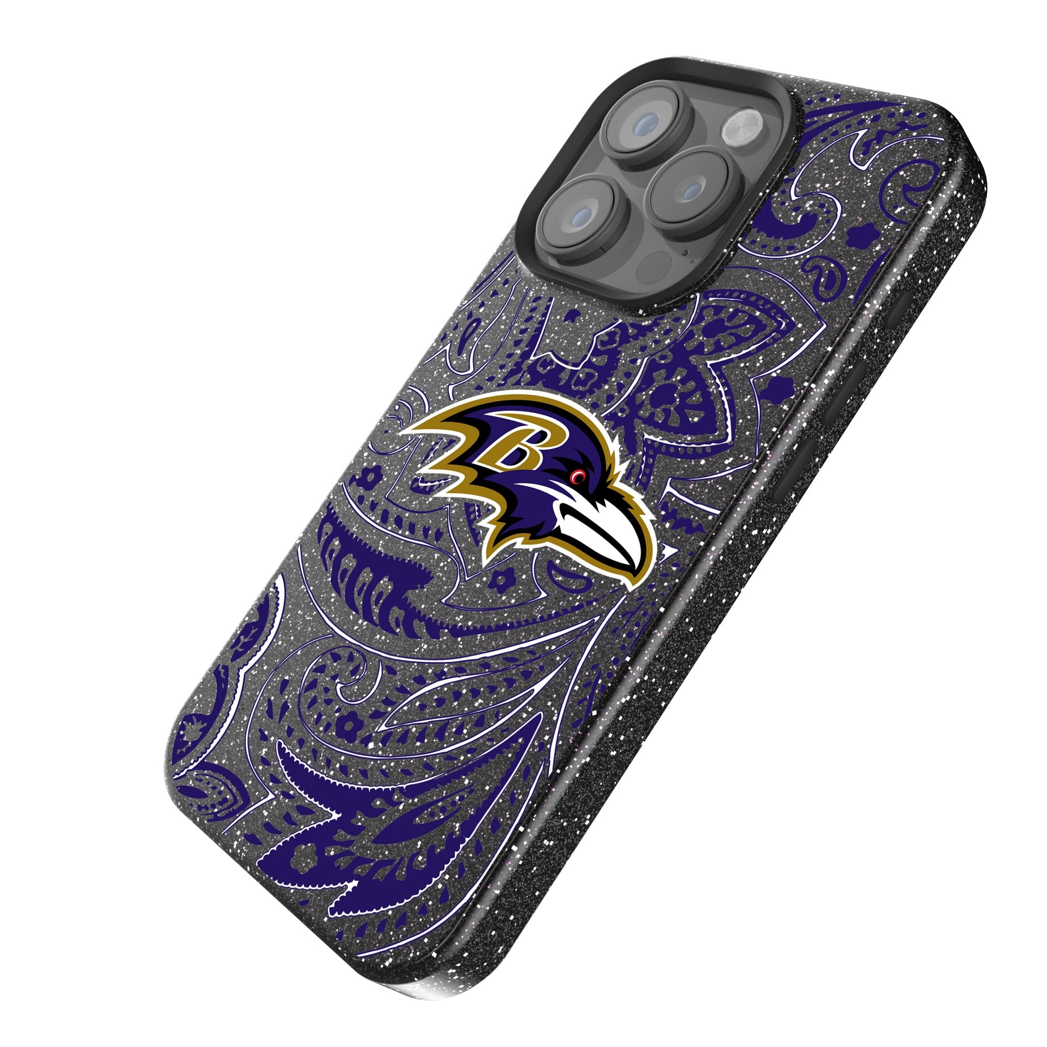 Baltimore Ravens Paisley Bling Phone Case for iPhone & Samsung - Glitter Rhinestone Football Team Design - Perfect for Game Day & Ravens Fans