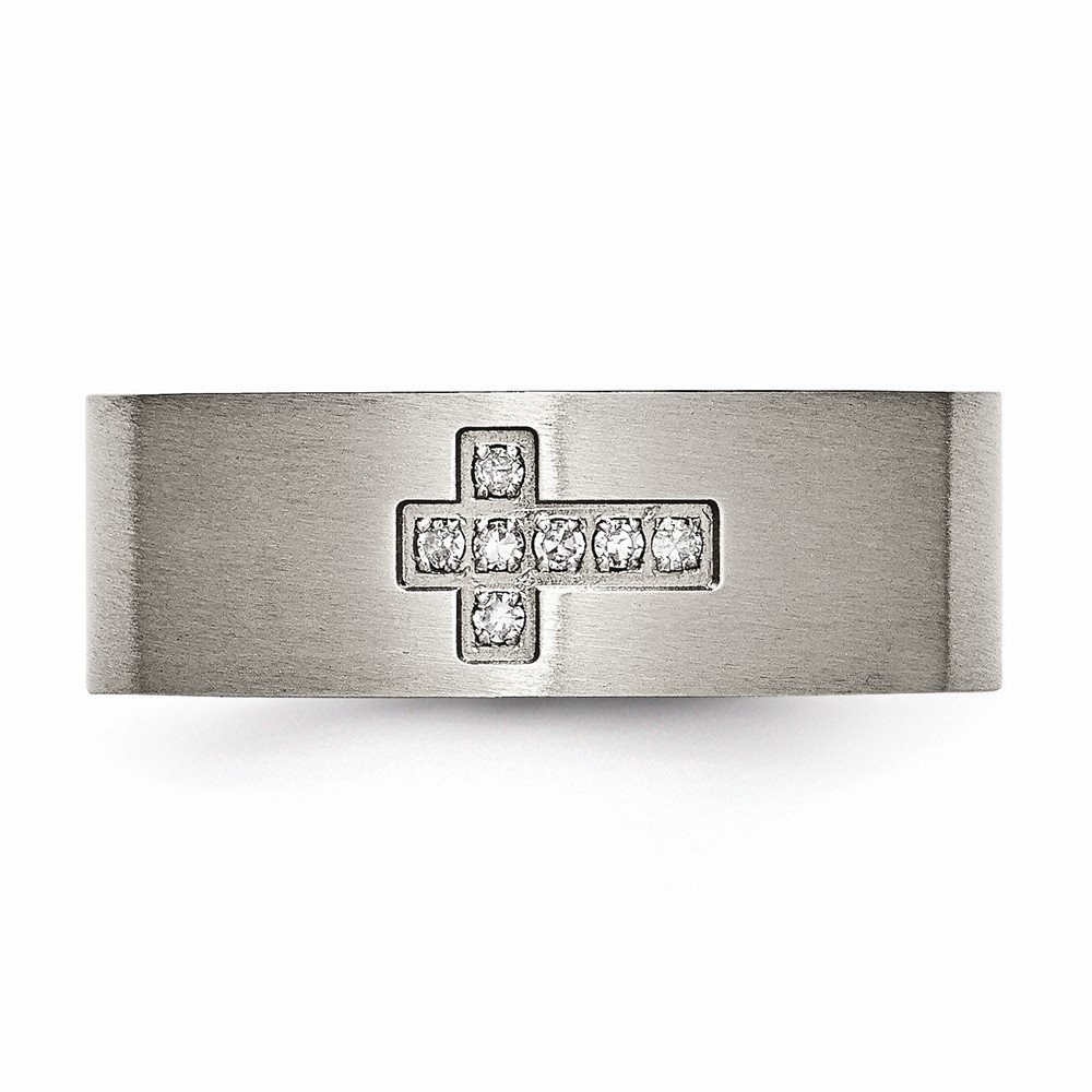 Solid Titanium Men's Wedding Band Ring - Brushed Finish with 0.07ct Diamond Cross Inlay - Durable & Hypoallergenic Jewelry for Grooms, Anniversary Gifts & Everyday Wear