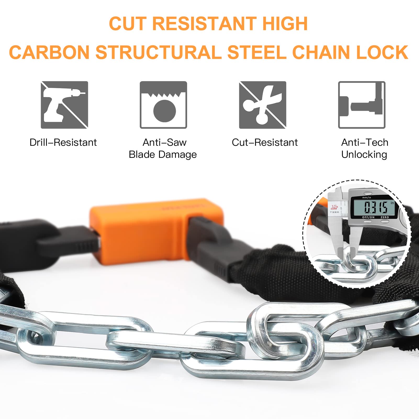 Heavy Duty 8mm/10mm Anti-Theft Bike Chain Lock 3FT/4FT/5FT for Bicycle, Motorcycle & Scooter - Includes 3 Keys | Perfect for Urban Commuting, Parking & Outdoor Cycling Security