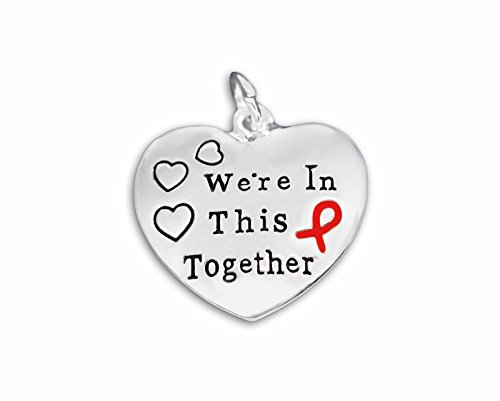 Red Ribbon Heart Awareness Charms - Pack of 10 - Inspirational Jewelry for Breast Cancer Support, Fundraising Events & Awareness Campaigns