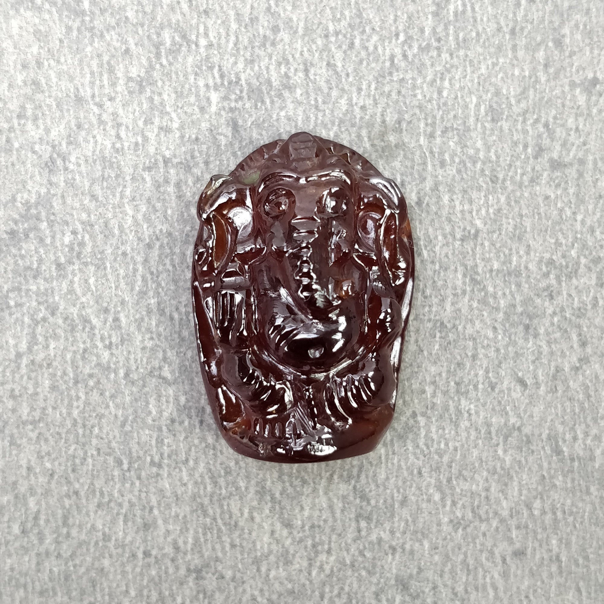 Natural Hessonite Garnet Gemstone Carving - 21.75ct Untreated Hand Carved Lord Ganesha Statue (20x14mm) | Spiritual Gift, Meditation Aid & Home Decor | Includes Authenticity Video