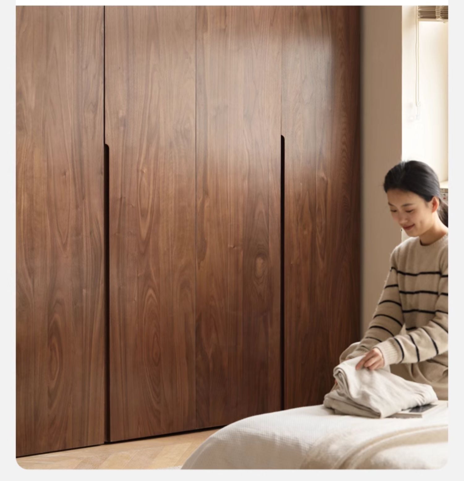 Premium Black Walnut Solid Wood Wardrobe - Double Door Closet with Mirror | Spacious Storage for Bedroom, Walk-in Closet & Guest Room Organization