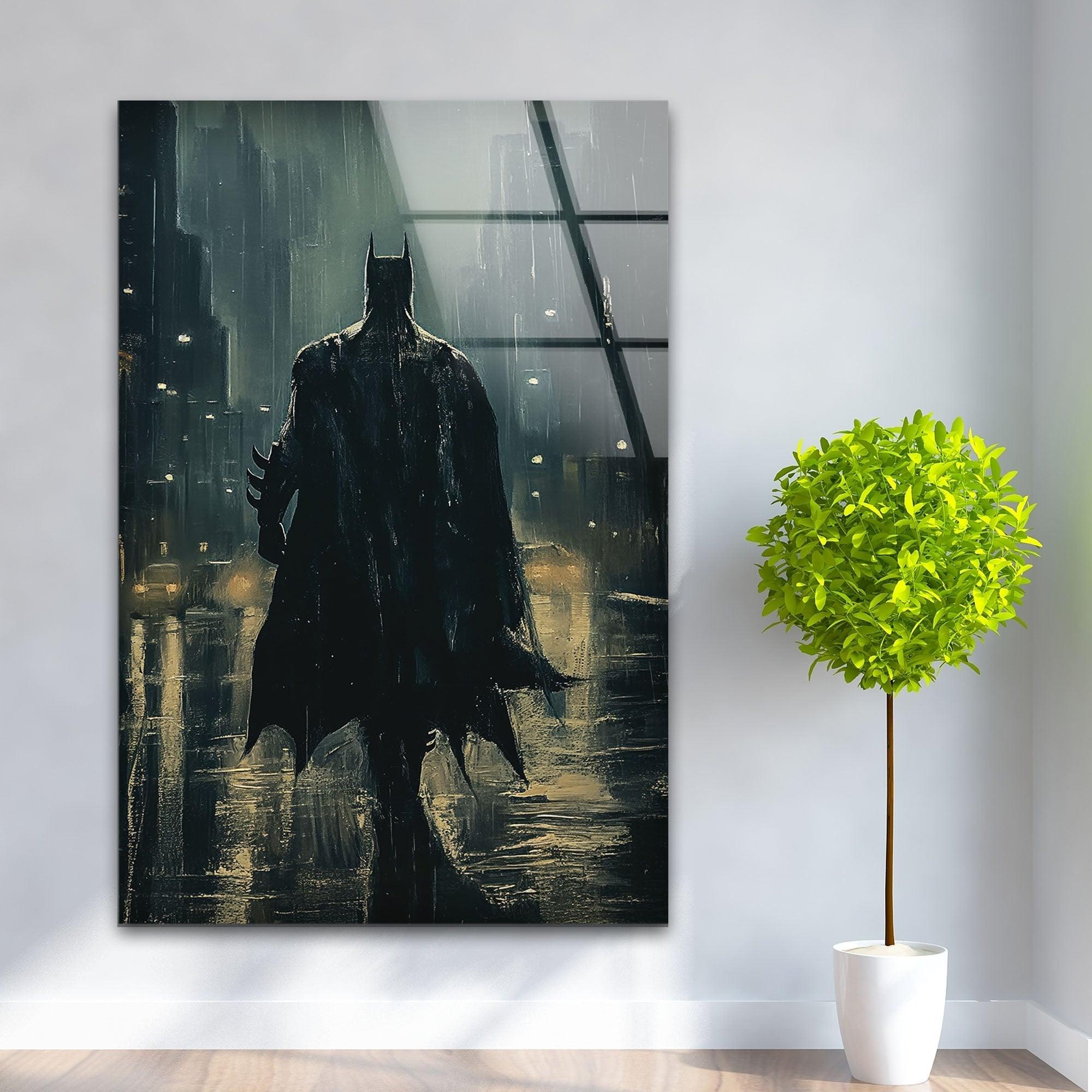 Batman Black Knight Stained Glass Wall Art - Gothic Superhero Decor for Home, Office & Man Cave