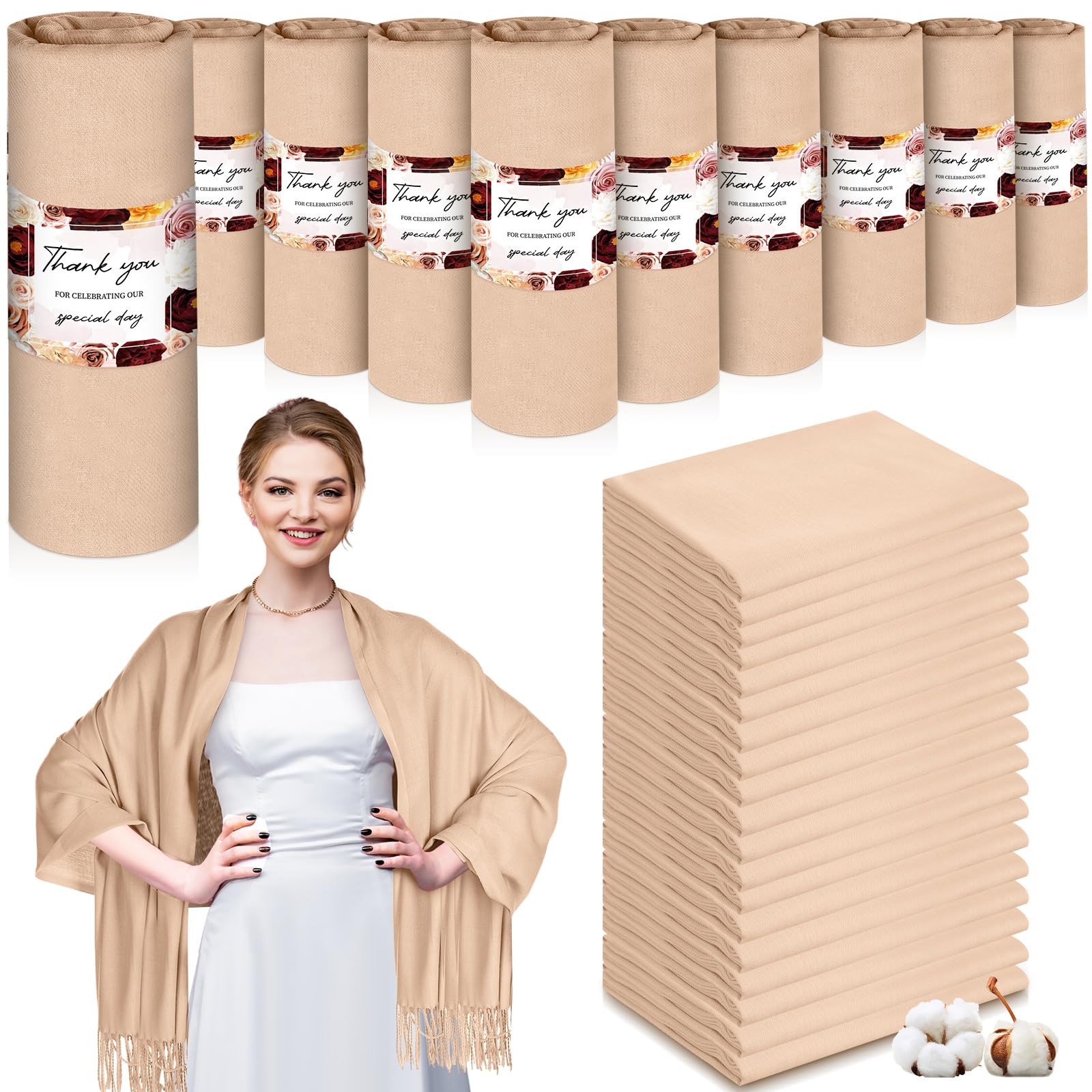 50 Pack Premium Pashmina Shawl & Cashmere Wrap - Bulk Soft Scarves for Wedding Guest Favors, Bridal Party, Baby Shower & Birthday Gifts - Elegant Accessories for Special Occasions & Winter Fashion
