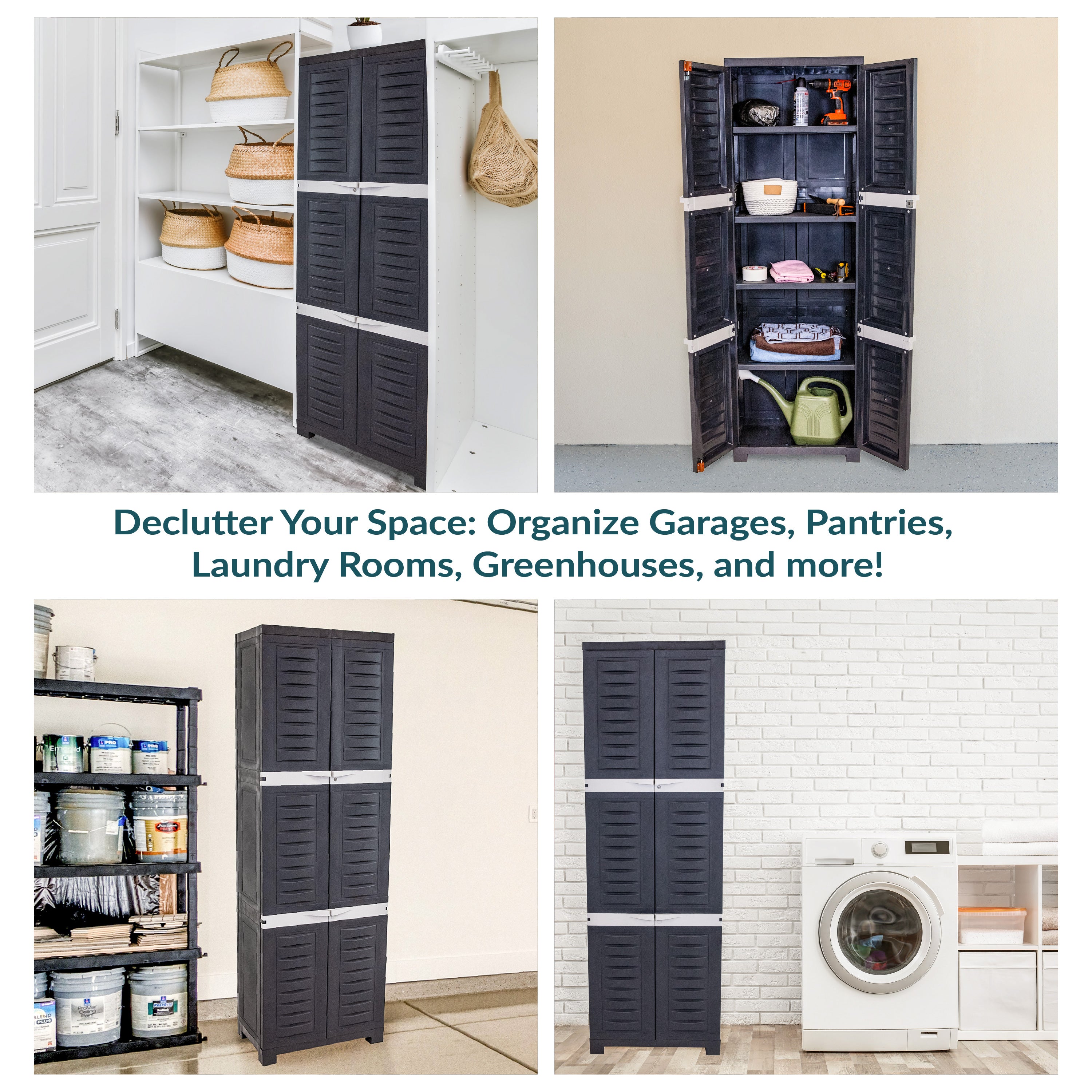 Sunnydaze 4-Shelf Plastic Lockable Storage Cabinet - 72 Inch Heavy Duty Utility Organizer for Garage, Shed, or Outdoor Storage | Weather-Resistant & Secure Shelving Unit