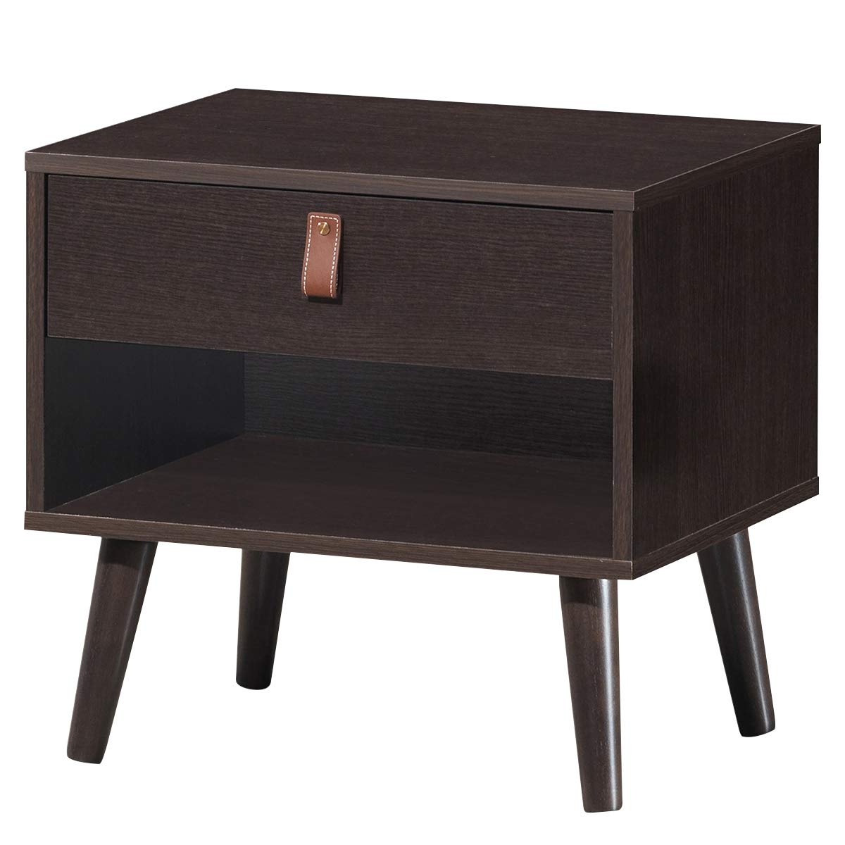 Mid-Century Modern Wooden Nightstand with Drawer and Shelf - Bedside End Table for Bedroom, Living Room & Sofa - Perfect for Storing Books, Lamps & Bedroom Essentials
