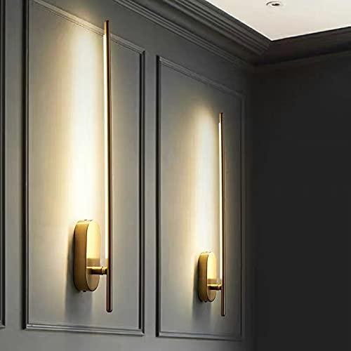 CraftThink LED Wall Sconce - Modern Minimalist Linear Metal Wall Light Fixture in Brass Finish | Warm White Lighting for Bathroom, Bedroom, Living Room & Dining Room | Perfect for Hallways, Corridors & Ambient Lighting