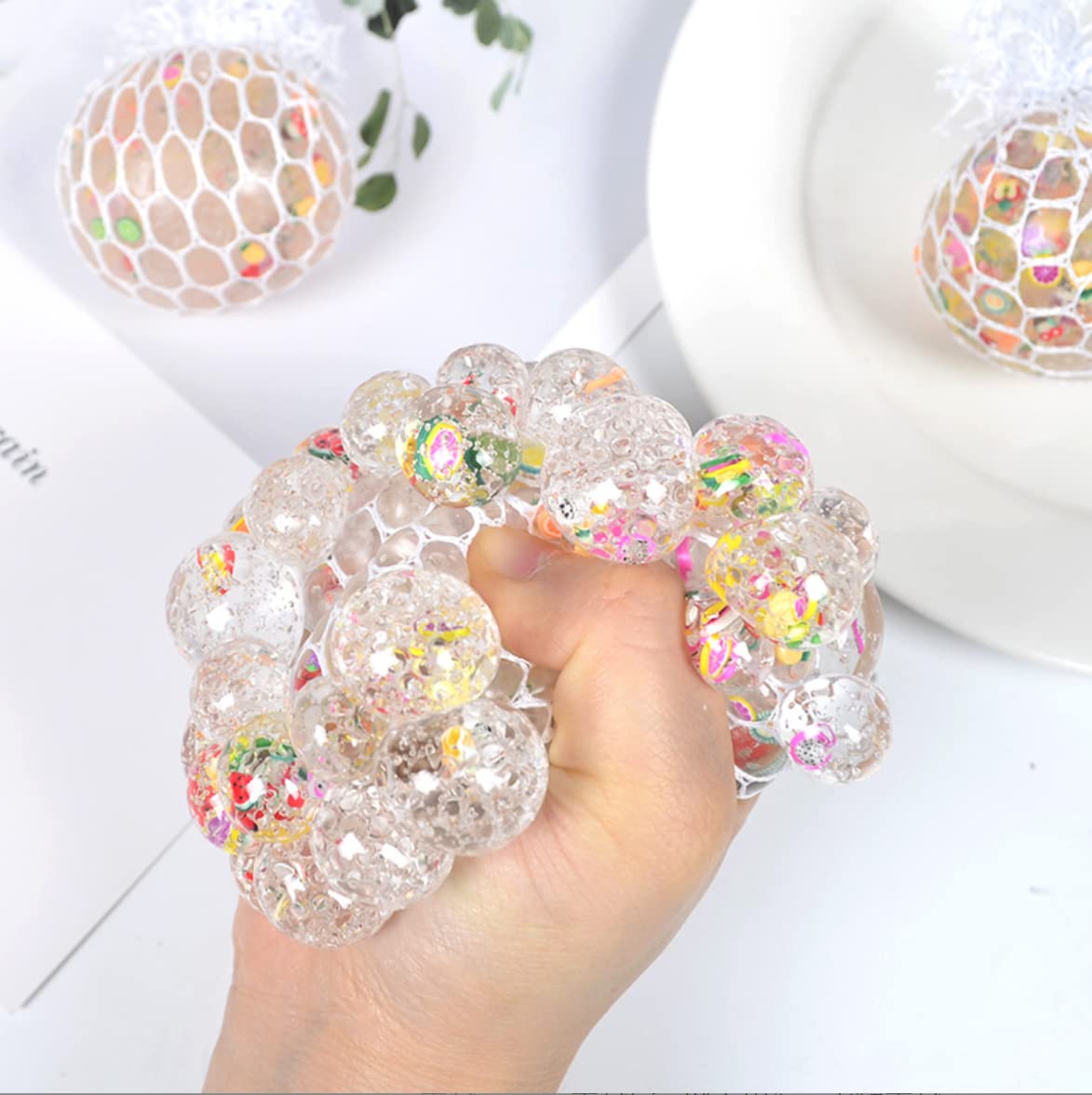 1PCS Squishy Grape Mesh Stress Ball - Sensory Fidget Toy for Anxiety Relief, Hand Therapy & Stress Management - Perfect for Office, Classroom & Home Use