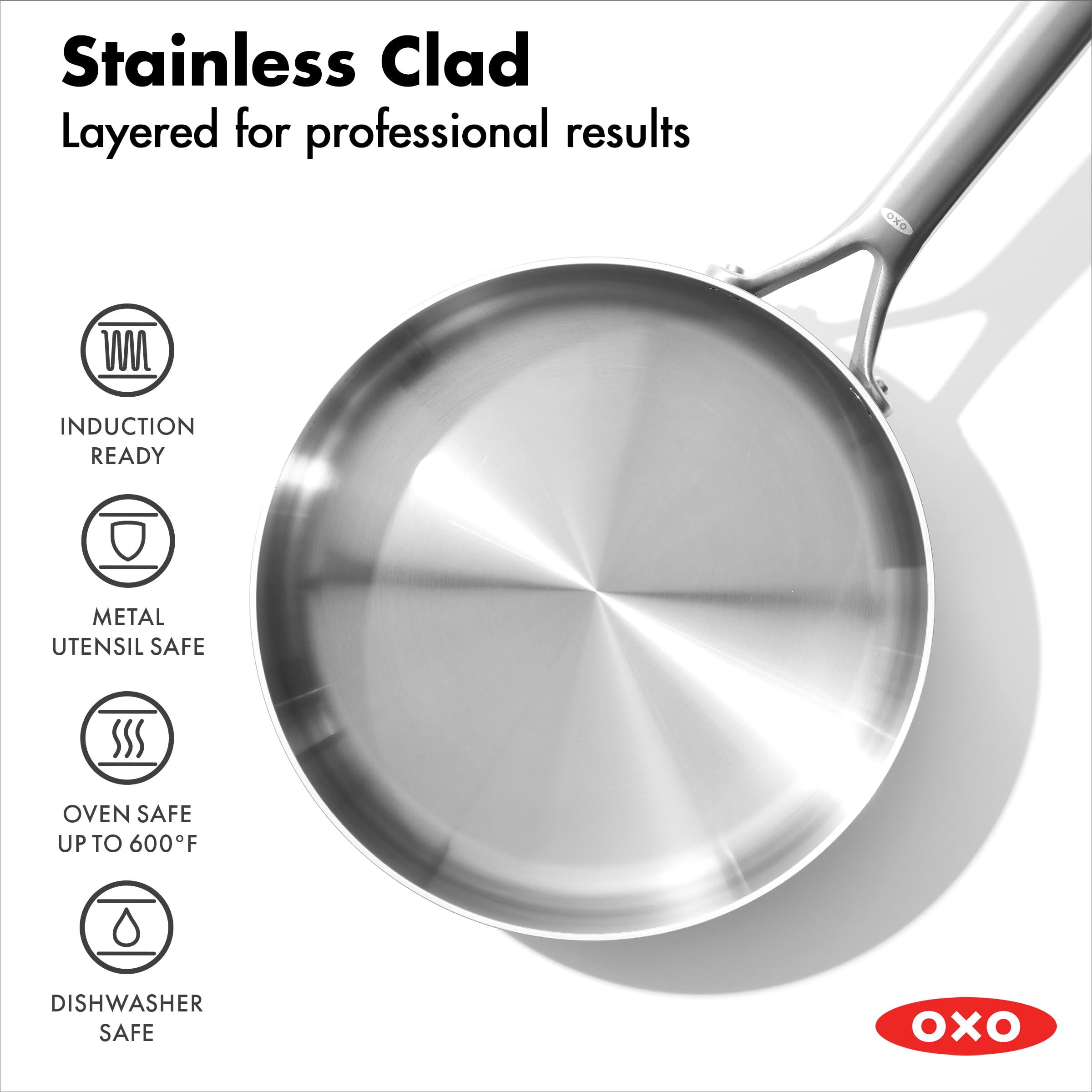 OXO Mira Tri-Ply Stainless Steel 10-Piece Cookware Set - Pots, Pans, Skillets, Saucepans with Lids & Ceramic Nonstick Frying Pan | Induction Compatible, Multi-Clad, Metal Utensil Safe, Dishwasher & Oven Safe | Perfect for Home Cooking, Professional Kitchens & Everyday Meal Prep