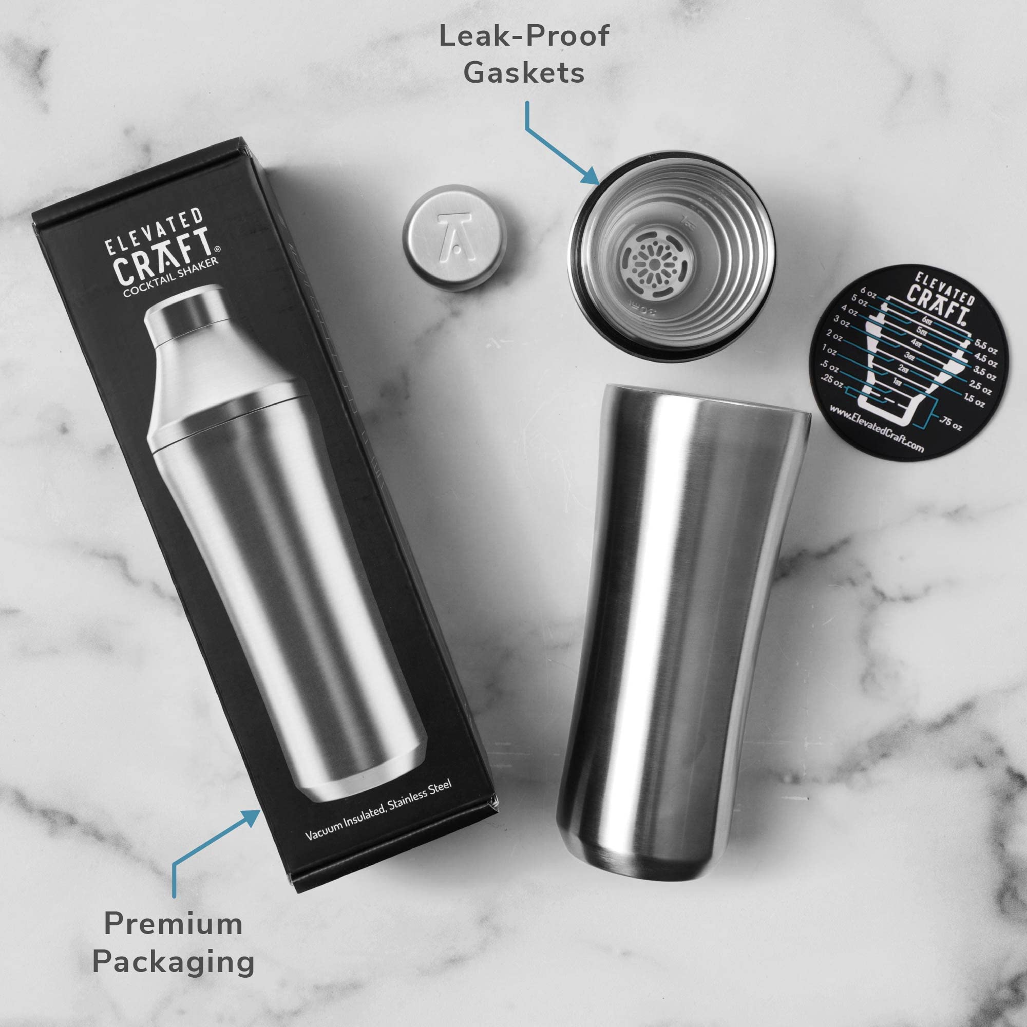 Premium Vacuum Insulated Hybrid Cocktail Shaker Set with Steel Base & Removable Glass Insert - Innovative Measuring System for Home Bars - Perfect for Mixing Martinis, Margaritas & Craft Cocktails at Parties