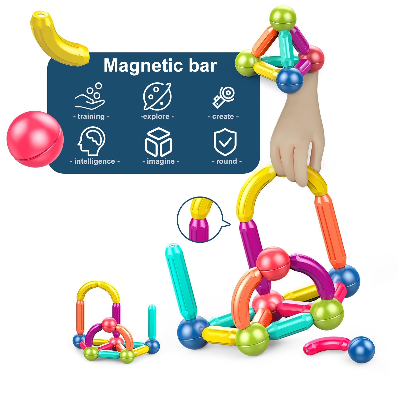 **Magnetic Building Blocks Set for Kids - 25pcs STEM Educational Toys for Boys & Girls Ages 1-5, Toddler Learning Toys with Magnetic Balls & Rods - Perfect for Creative Play, Classroom Activities & Birthday Gifts**