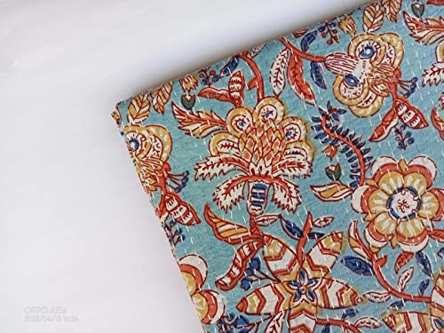 Handmade Indian Block Printed Kantha Quilt - Queen & Twin Size Bed Cover with Beautiful Traditional Designs | Perfect for Boho Chic, Farmhouse, or Ethnic Home Decor