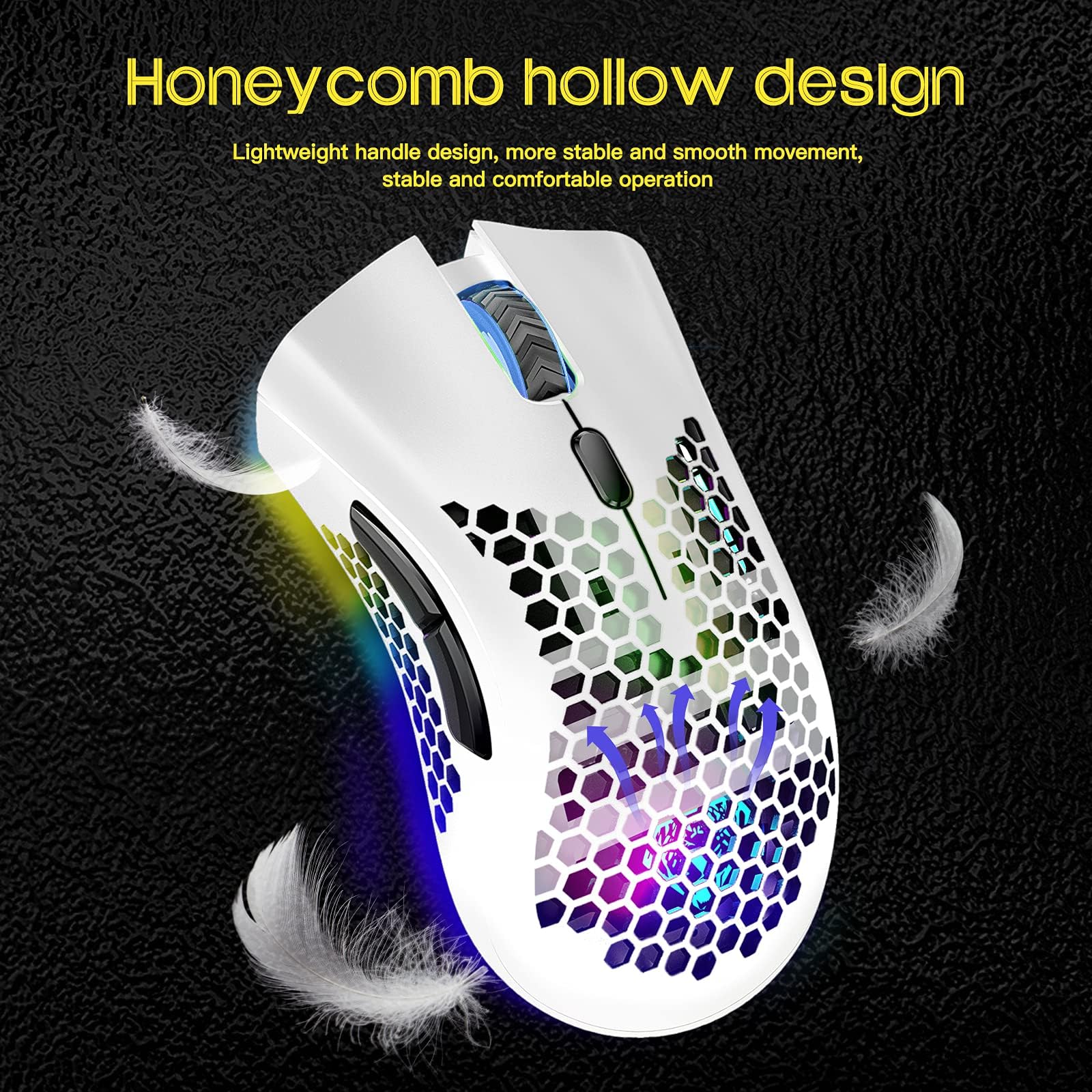 VEGCOO Wireless Gaming Mouse - Silent Click, Rechargeable, RGB LED Lights, 3 Adjustable DPI (400-2400), 400mAh Battery for PC, Laptop, Mac - White (C23) - Perfect for Gaming, Office Work & Home Use