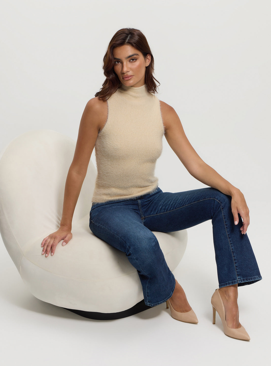 Beige Ashley Funnel Top Women's Fashion Blouse - Perfect for Casual Outings, Date Nights & Summer Vacations