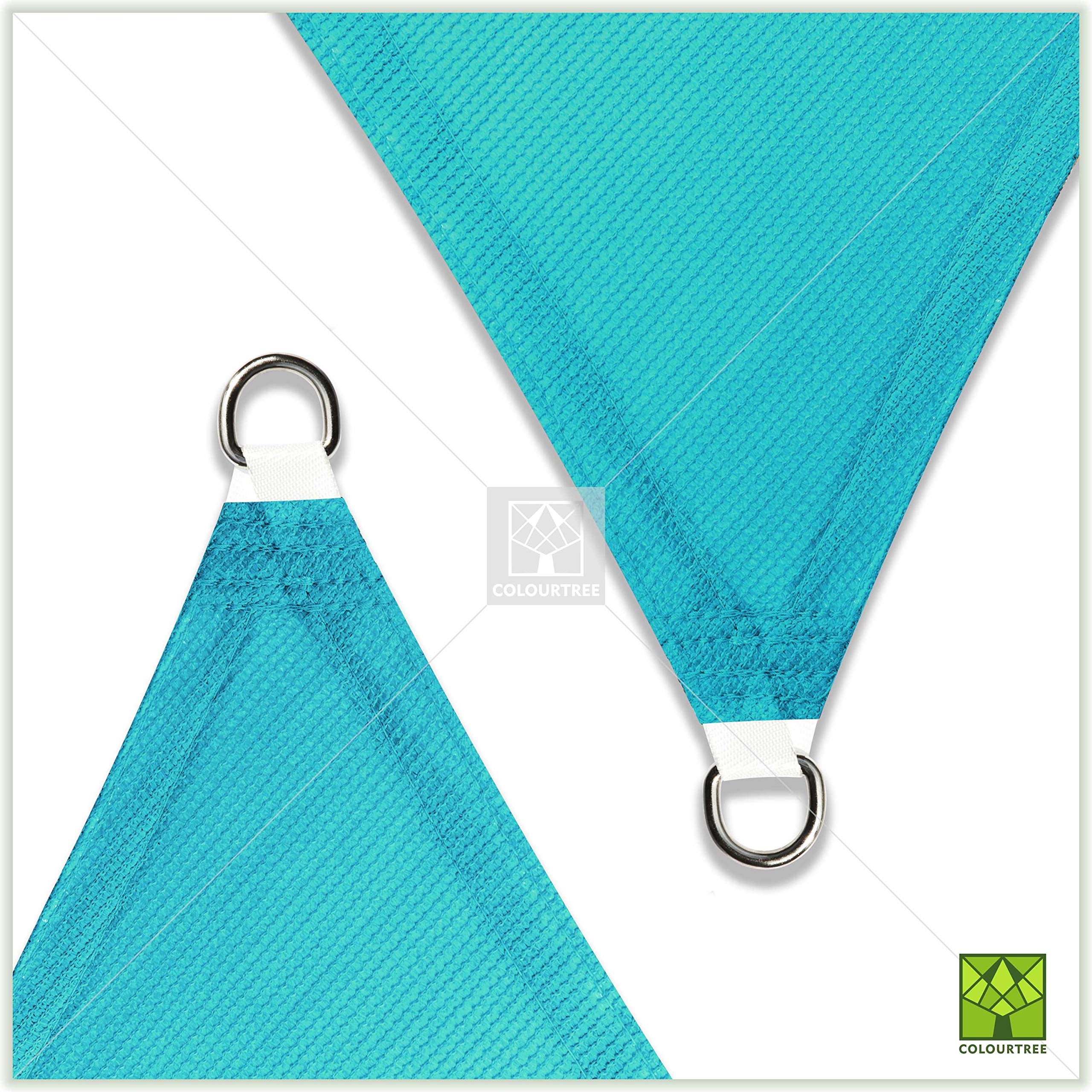ColourTree 12' x 12' x 17' UV Resistant Turquoise Triangle Sun Shade Sail with Heavy Duty Installation Hardware Kit - Perfect for Patio, Garden, Poolside and Outdoor Shade Protection
