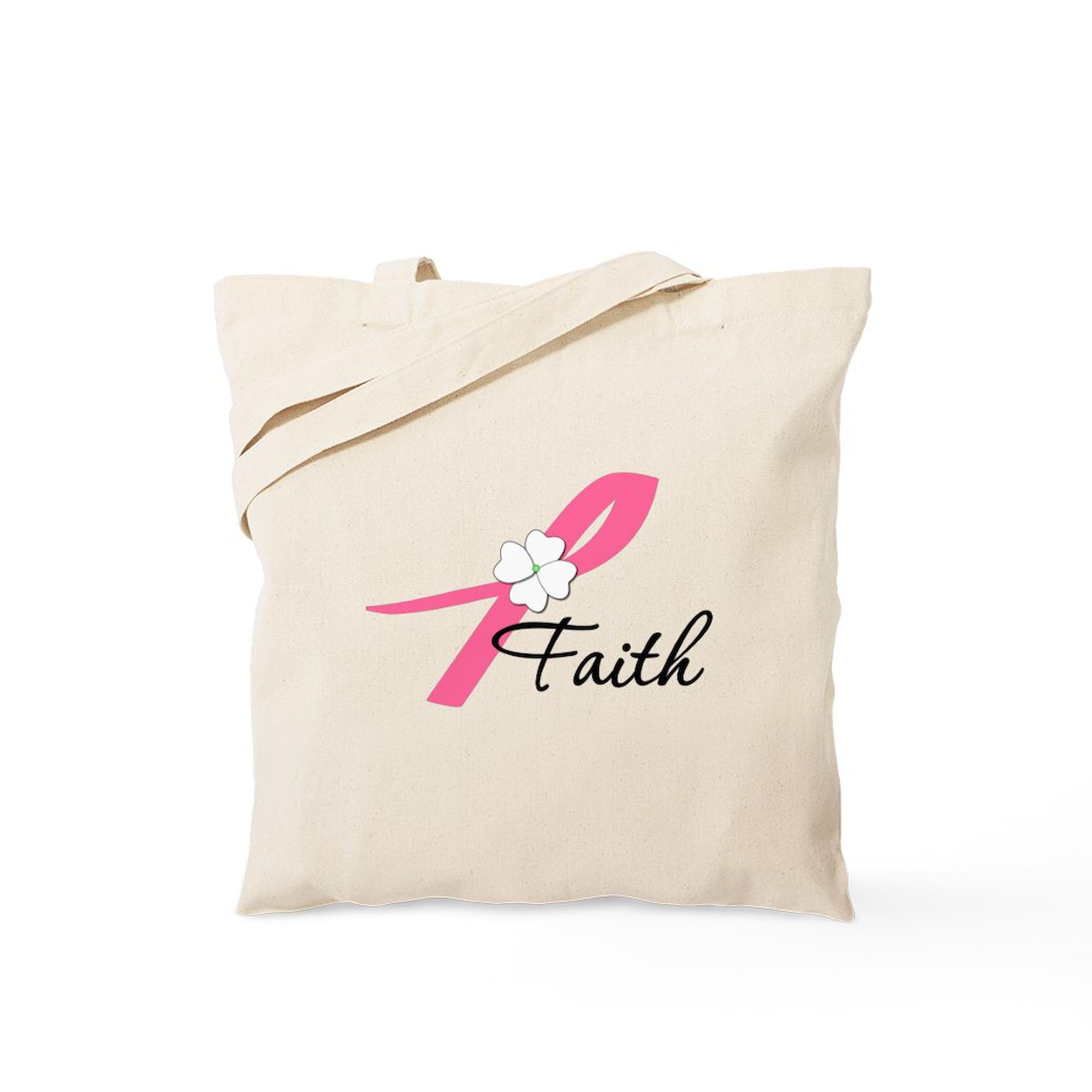 Faith Breast Cancer Awareness Tote Bag - Natural Canvas Reusable Shopping Bag for Groceries, Work, or Charity Events