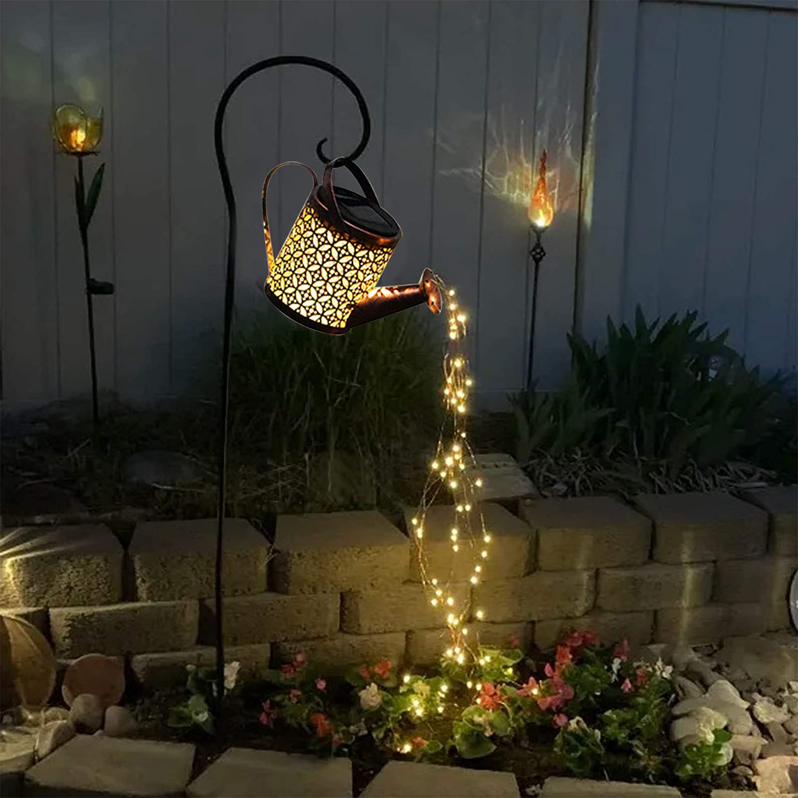 Solar LED Garden Shower Lights - Watering Can & Starry String Lights for Outdoor Decor