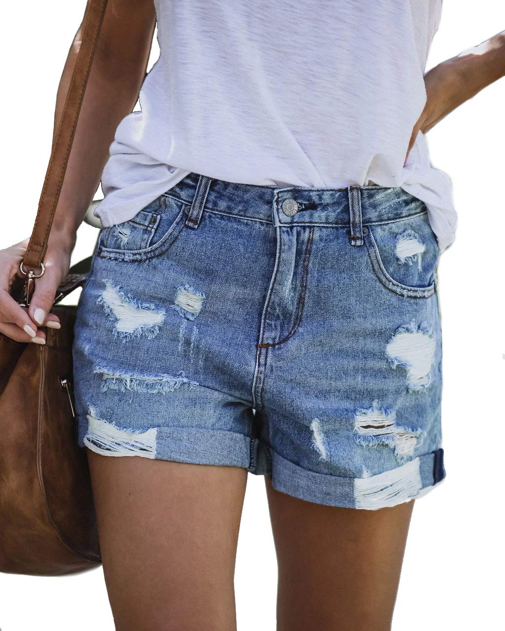 OnlyPuff Women's High Waist Stretch Denim Shorts with Pockets - Comfortable Summer Jean Shorts for Women | Perfect for Beach, Vacation, Streetwear & Casual Outfits | Great for Outdoor Activities, Shopping, Travel | Ideal for Summer Fashion, Weekend Getaways, Street Style | Versatile for Date Night, Brunch, Music Festivals & Pool Parties | Stylish for Daily Wear, Hanging Out with Friends, and Summer Adventures