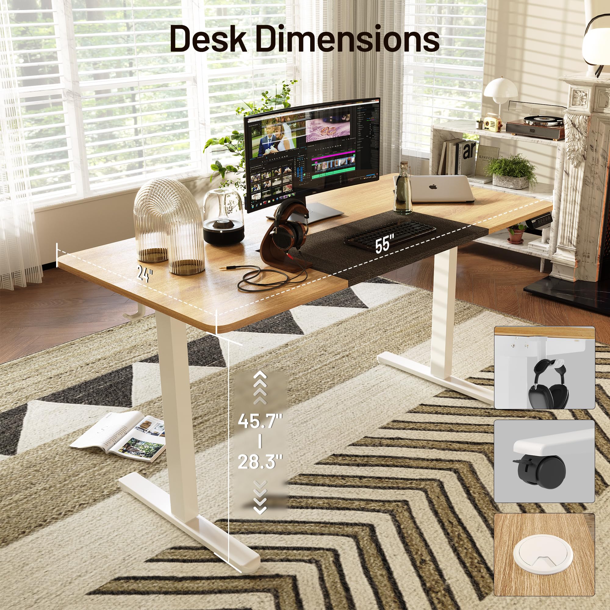Monomi 55 x 24 Inches Electric Standing Desk - Height Adjustable Ergonomic Home Office Desk with Memory Preset Controller (Natural Top/White Frame) | Perfect for Remote Work, Gaming Setup & Small Spaces