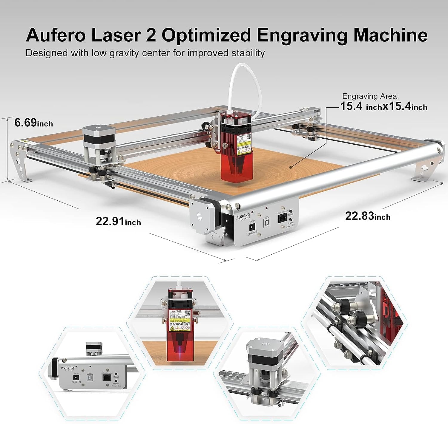 Aufero 2W Diode Laser Engraver Machine - 15.7x15.7 Inch Engraving Area for Wood, Leather, Acrylic - 2100mW Portable Laser Engraving & Cutting Tool - Perfect for DIY Crafts, Personalized Gifts, Home Decor and Small Business Projects