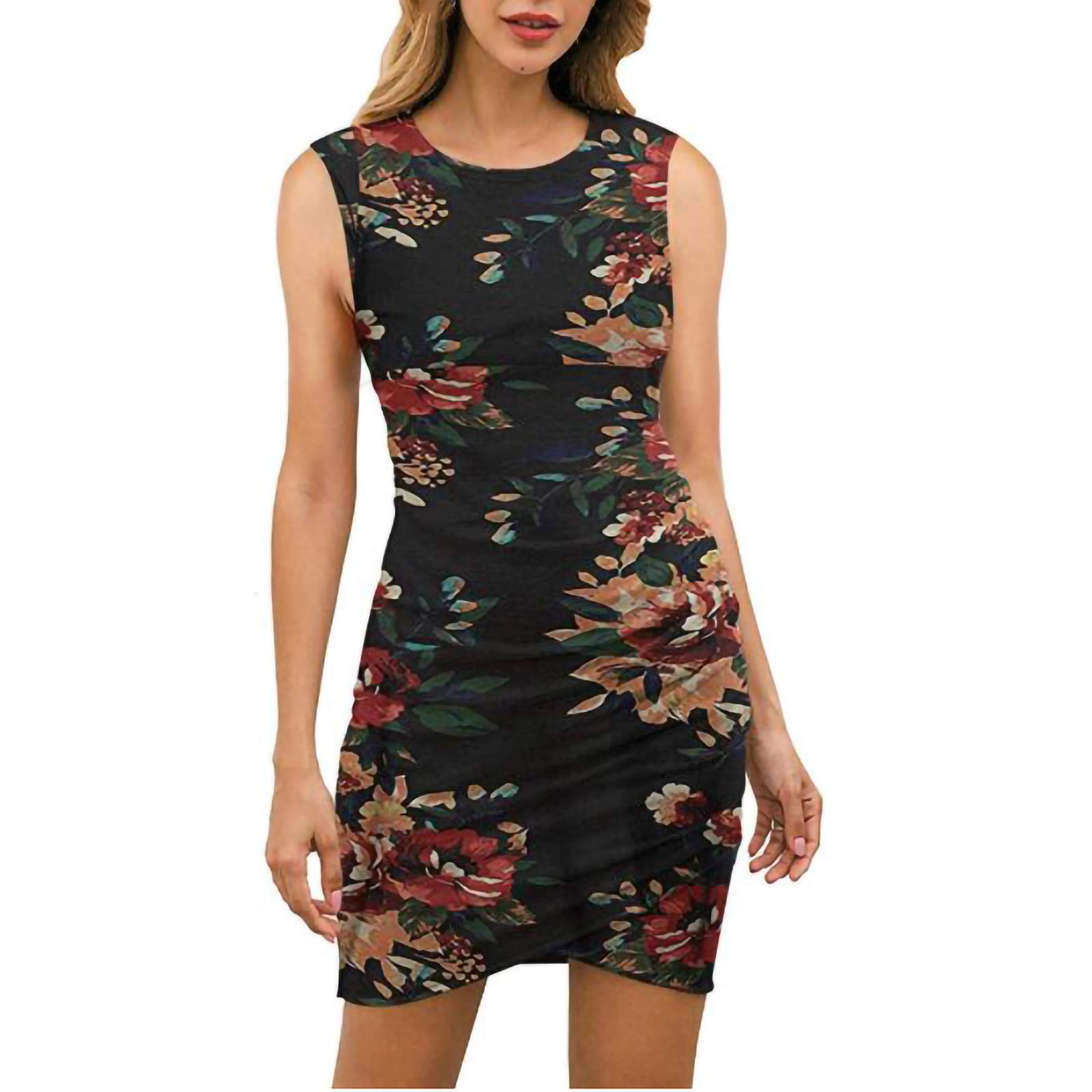Floral Print Bodycon Dress for Women - Sleeveless Summer Mini Dress in Black | Perfect for Beach Vacations, Date Nights & Summer Parties