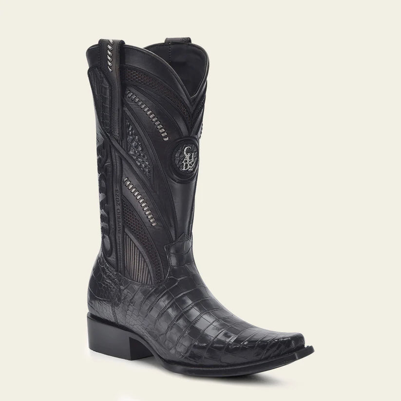 1B2RAL Men's Black Western Cowboy Alligator Leather Boots - Durable & Stylish for Rodeo, Country Music Festivals & Outdoor Adventures