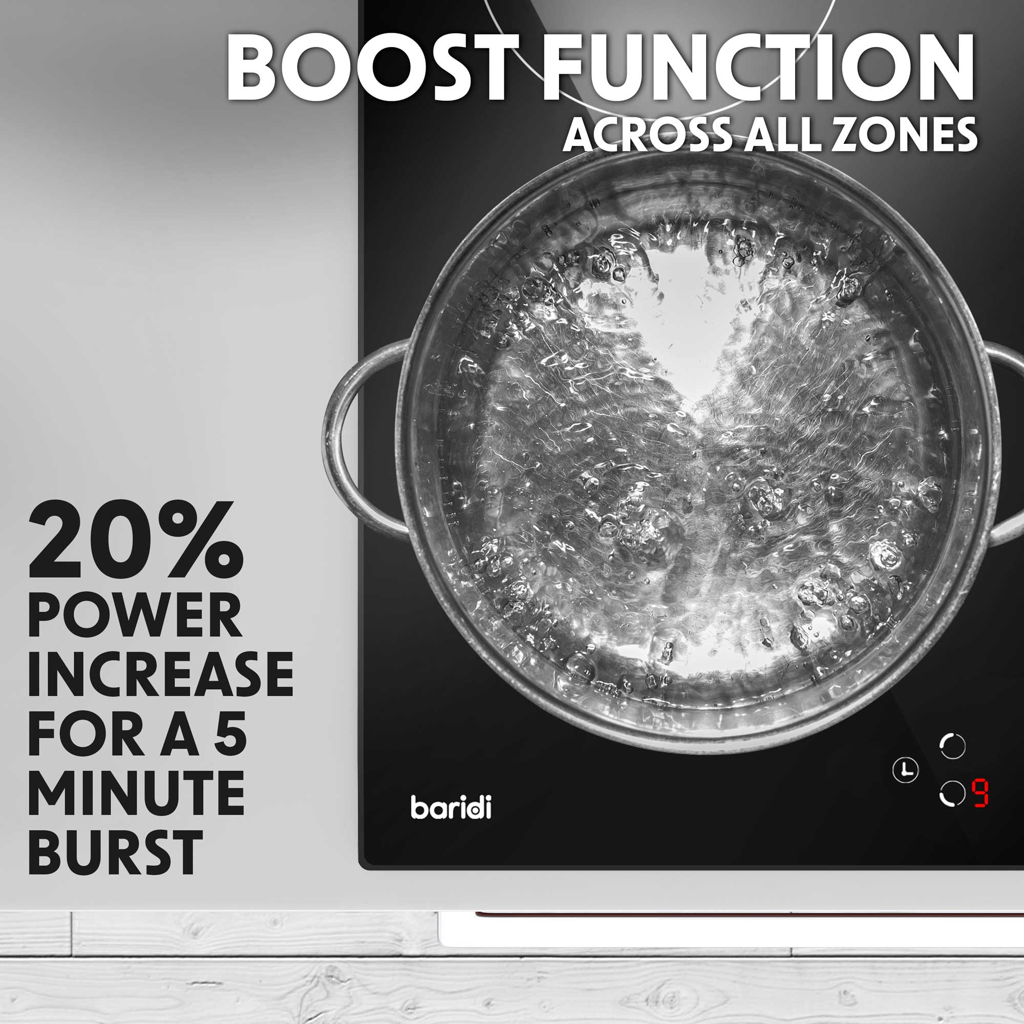 Baridi 60cm 4 Zone Induction Cooktop with Boost Function - 9 Power Settings, Touch Control, 2800W, 13A Plug - Perfect for Home Kitchens, Restaurants & Fast Cooking